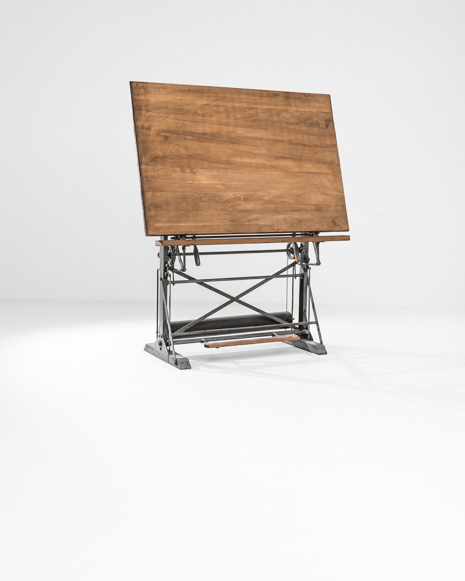 1950s Belgian Wooden and Metal Drawing Table 5