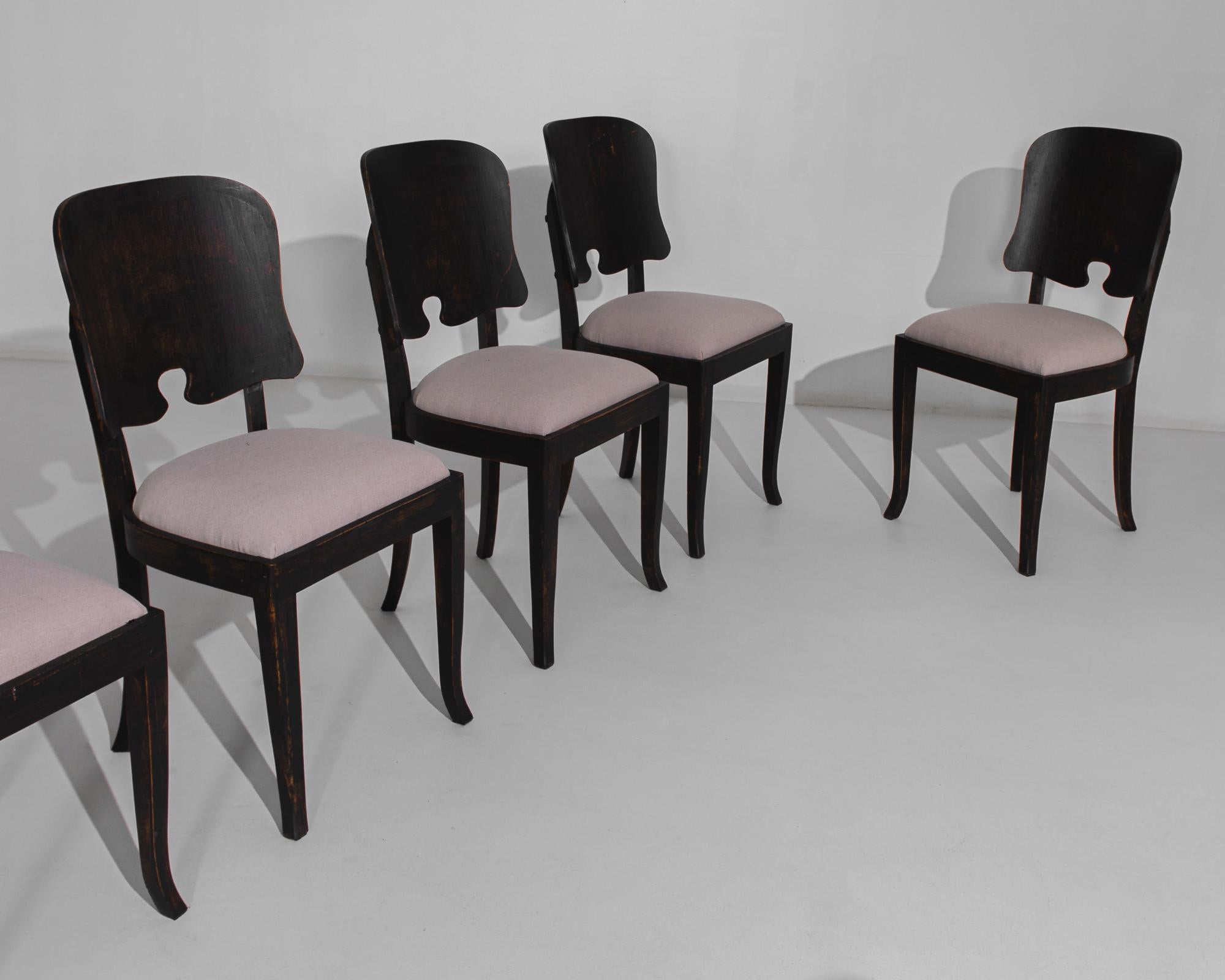 1950s Belgian Wooden Chairs with Upholstered Seats, Set of Six In Good Condition In High Point, NC
