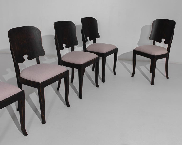 1950s Belgian Wooden Chairs with Upholstered Seats, Set of Six In Good Condition For Sale In High Point, NC