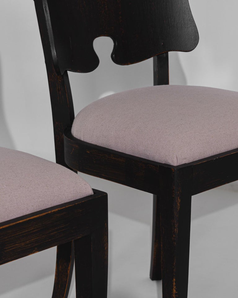 Mid-20th Century 1950s Belgian Wooden Chairs with Upholstered Seats, Set of Six For Sale