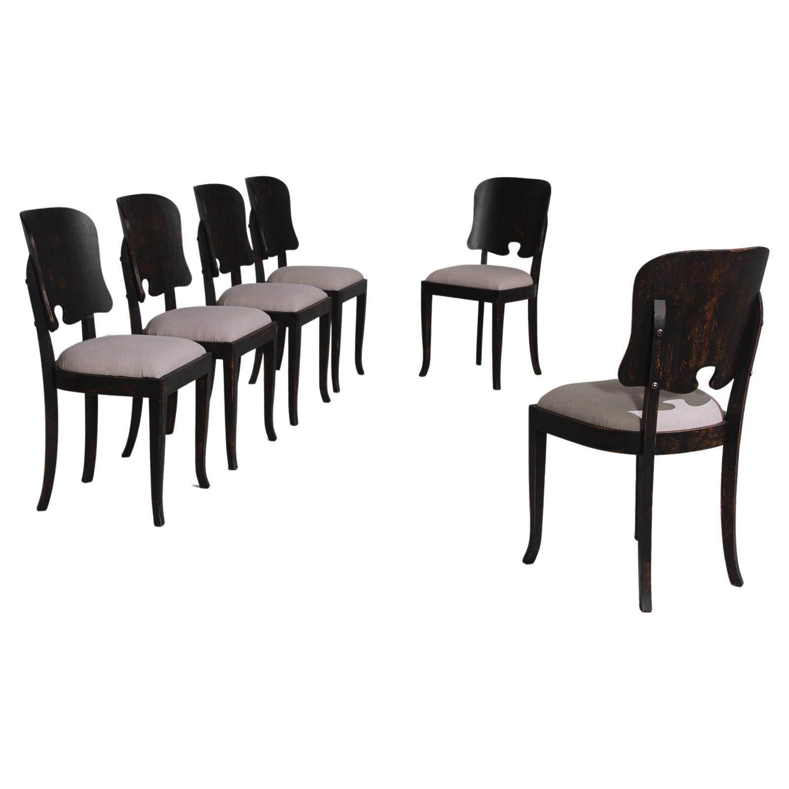 1950s Belgian Wooden Chairs with Upholstered Seats, Set of Six