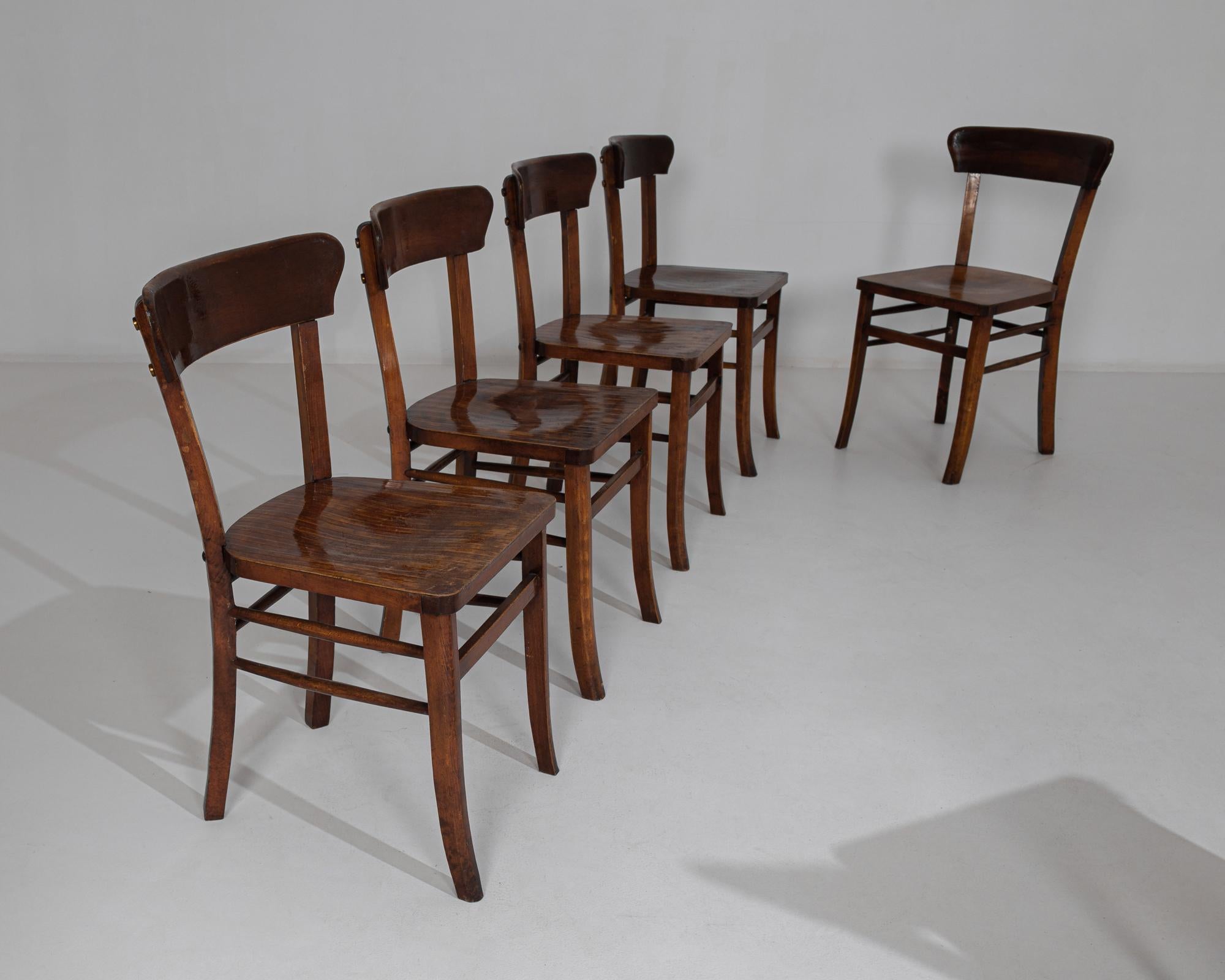 Mid-Century Modern 1950s Belgian Wooden Dining Chairs, Set of Six