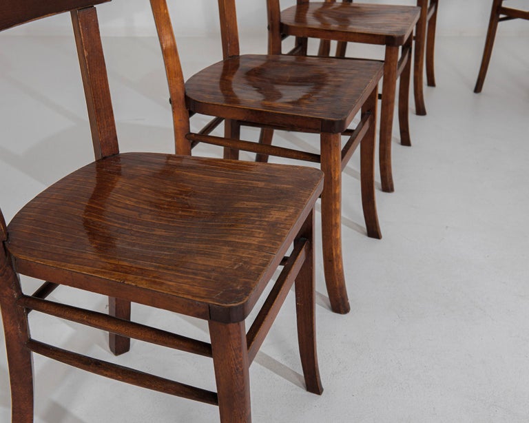 Mid-20th Century 1950s Belgian Wooden Dining Chairs, Set of Six For Sale