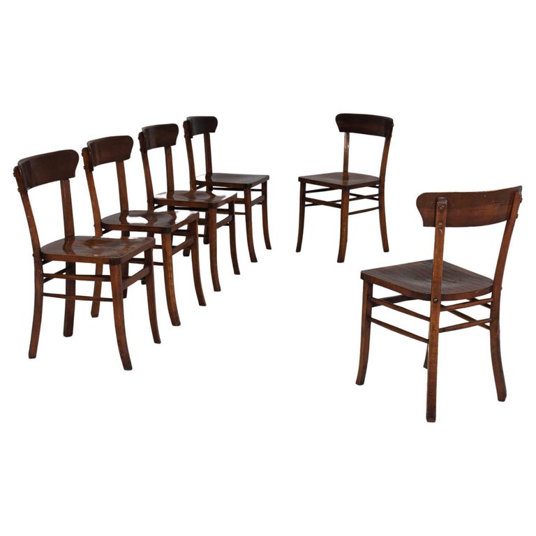 1950s Belgian Wooden Dining Chairs, Set of Six For Sale