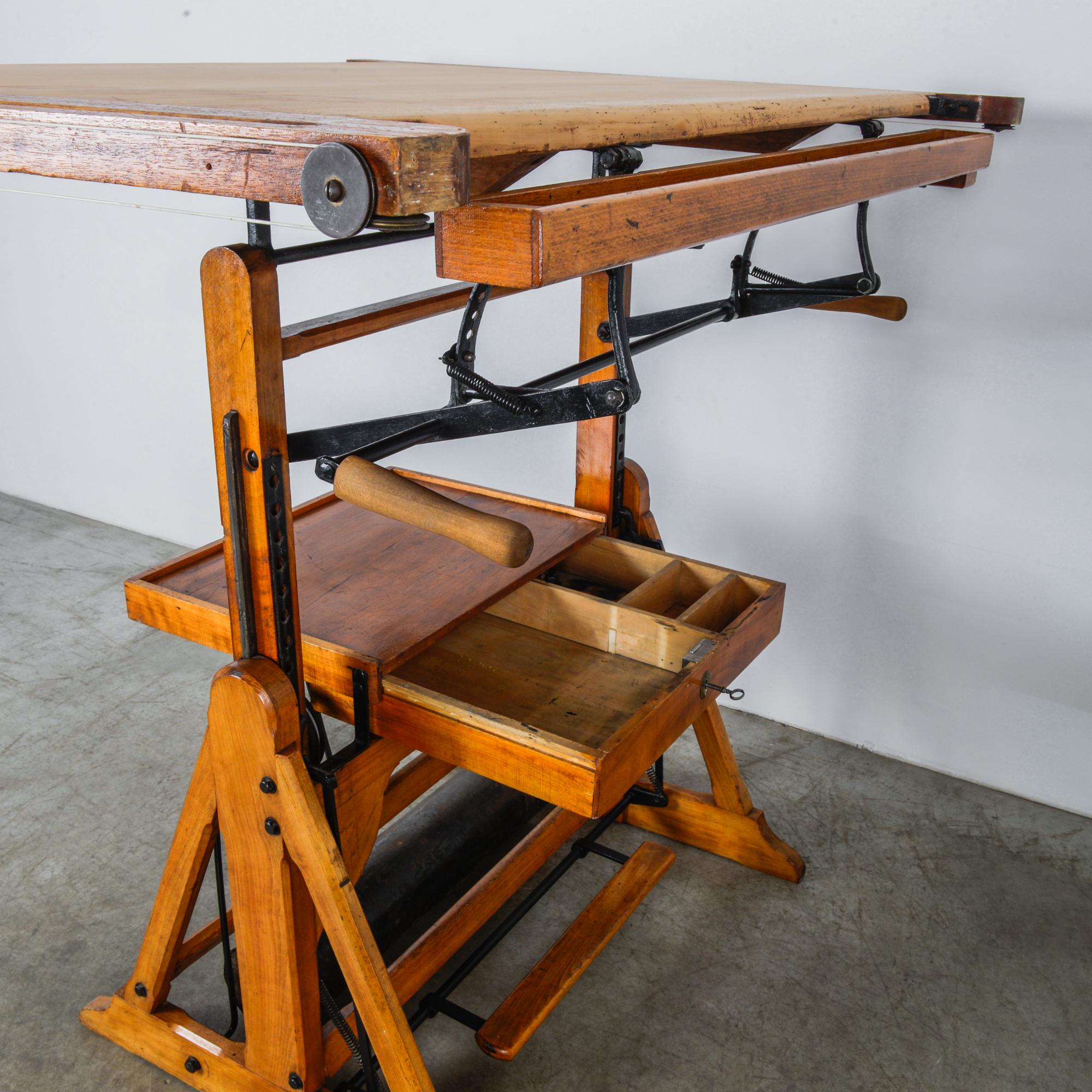 1950s Belgian Wooden Drawing Table 4