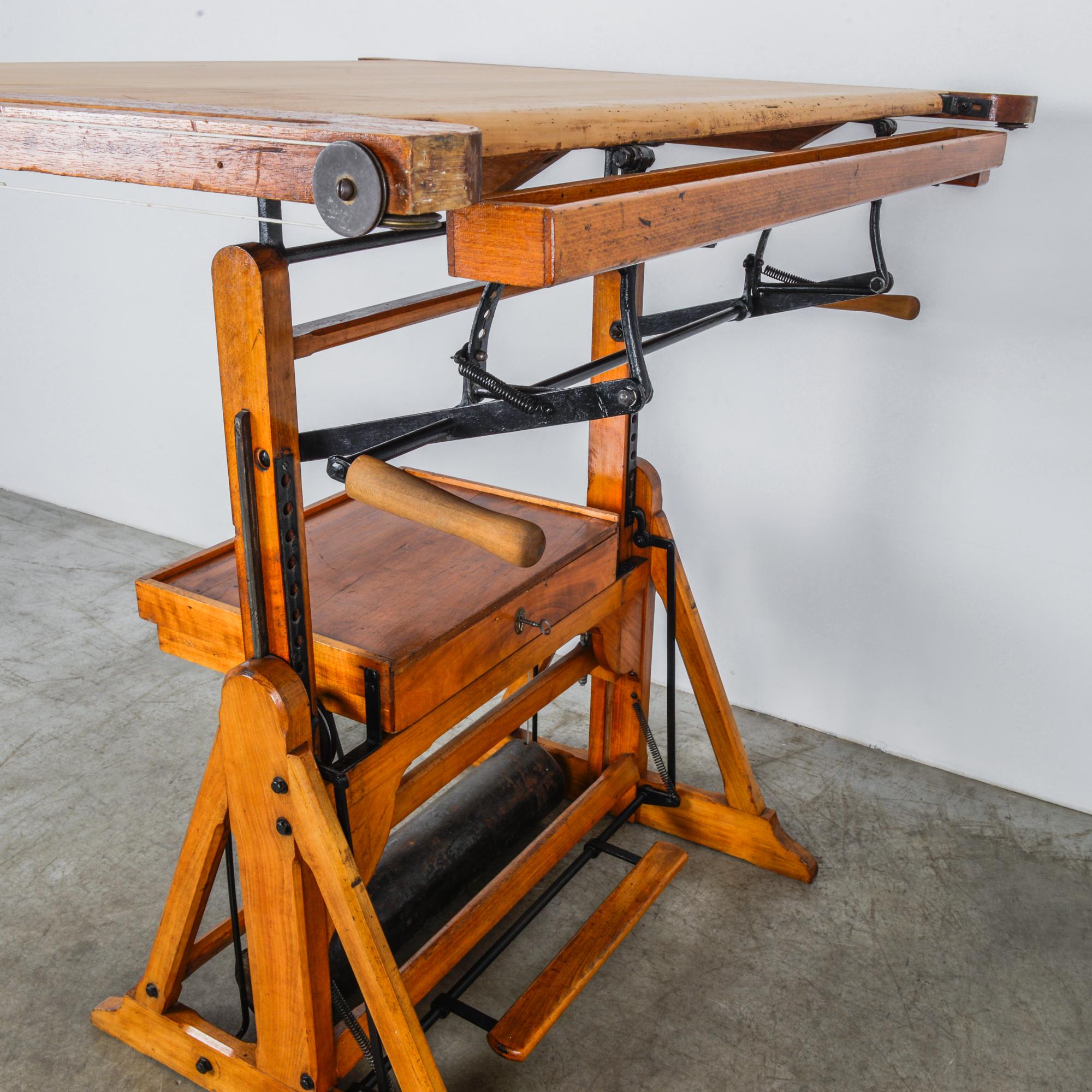 1950s Belgian Wooden Drawing Table 3