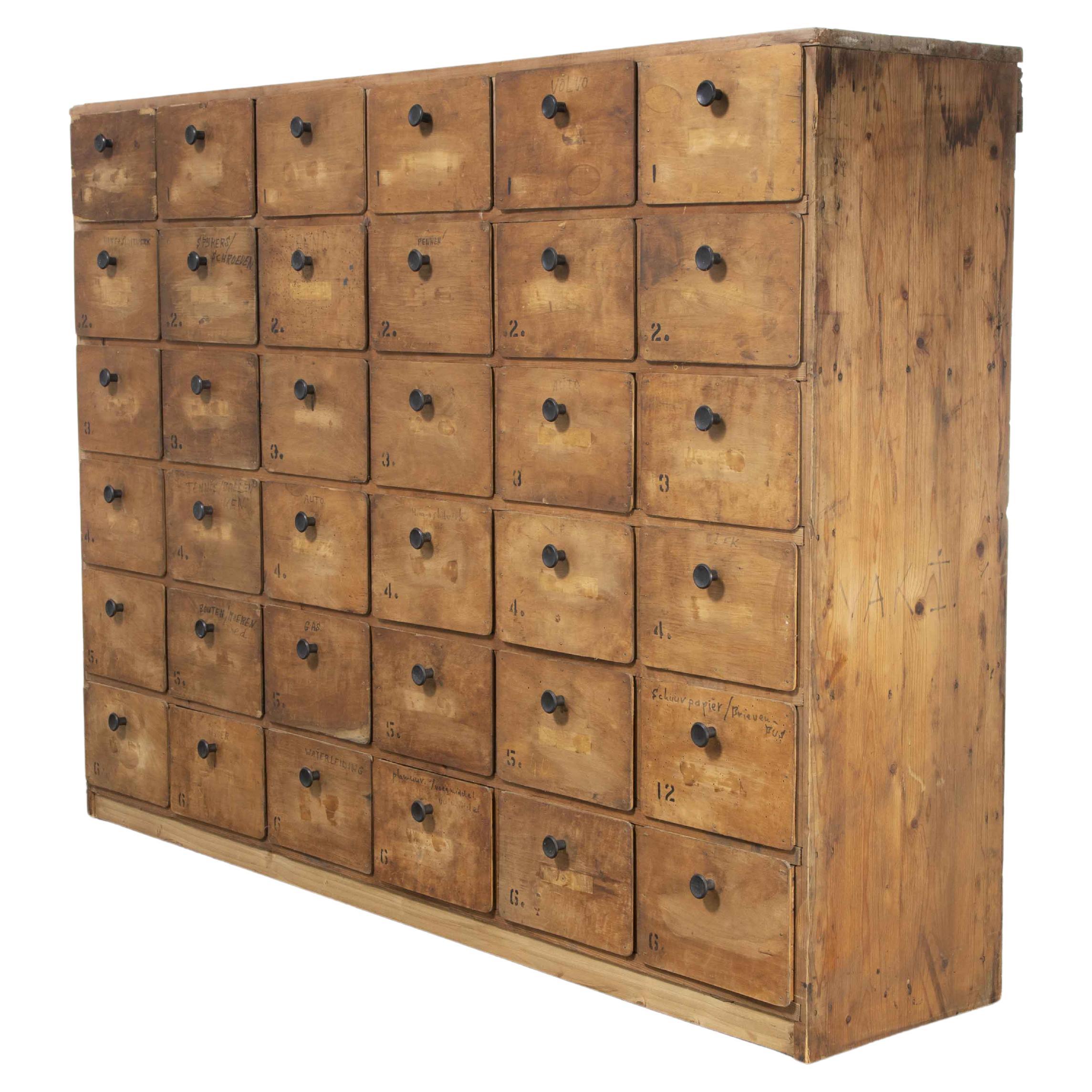 1950’s Belgian Workshop Bank of Drawers, Thirty Six Drawers 'Model 1211'