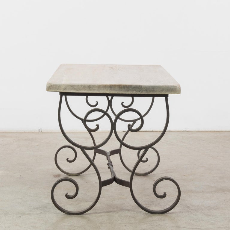 French Provincial 1950s Belgian Wrought Iron Coffee Table with Wooden Top For Sale