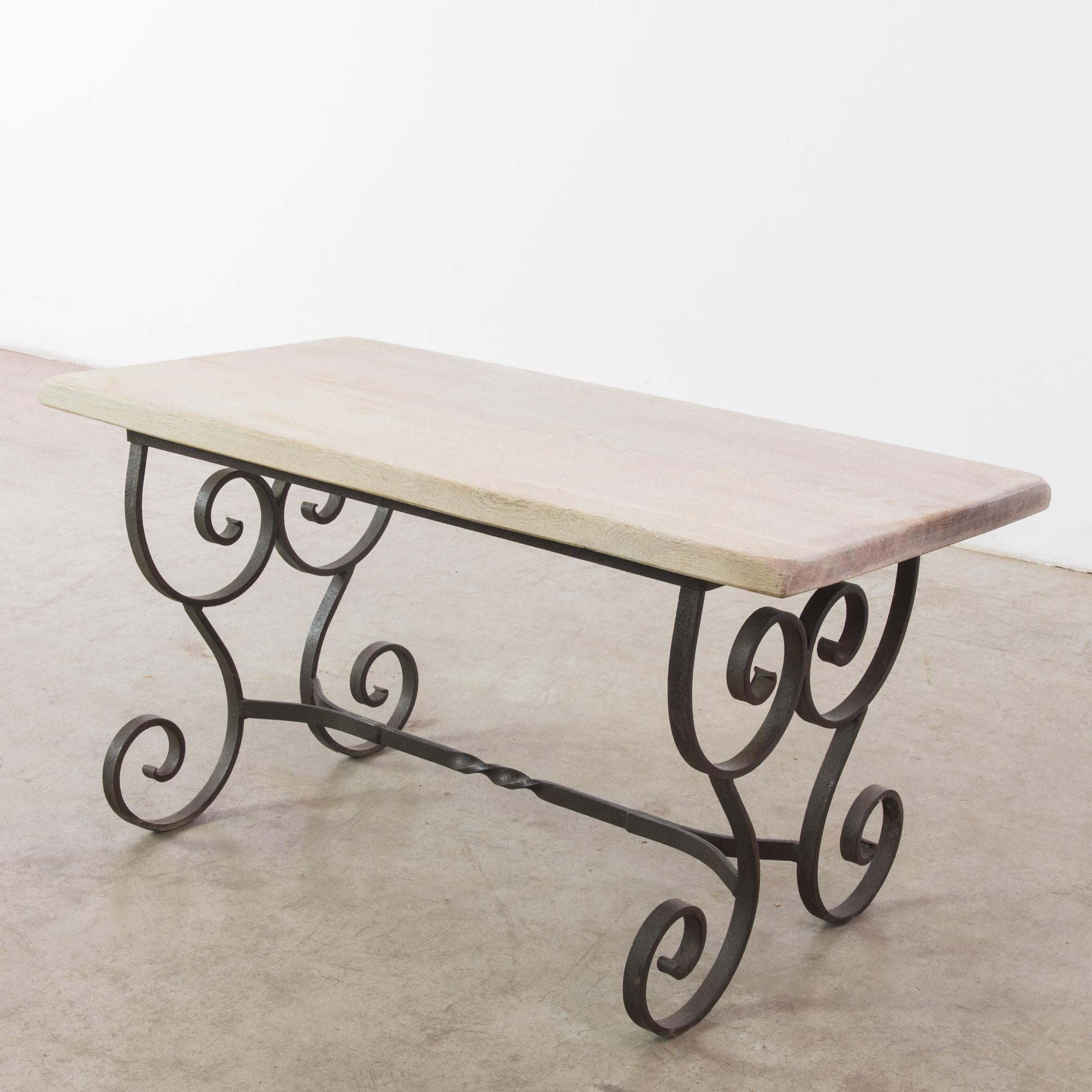 Mid-20th Century 1950s Belgian Wrought Iron Coffee Table with Wooden Top