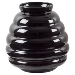 Vintage 1950s Belgium Oversized Black Glass Vase