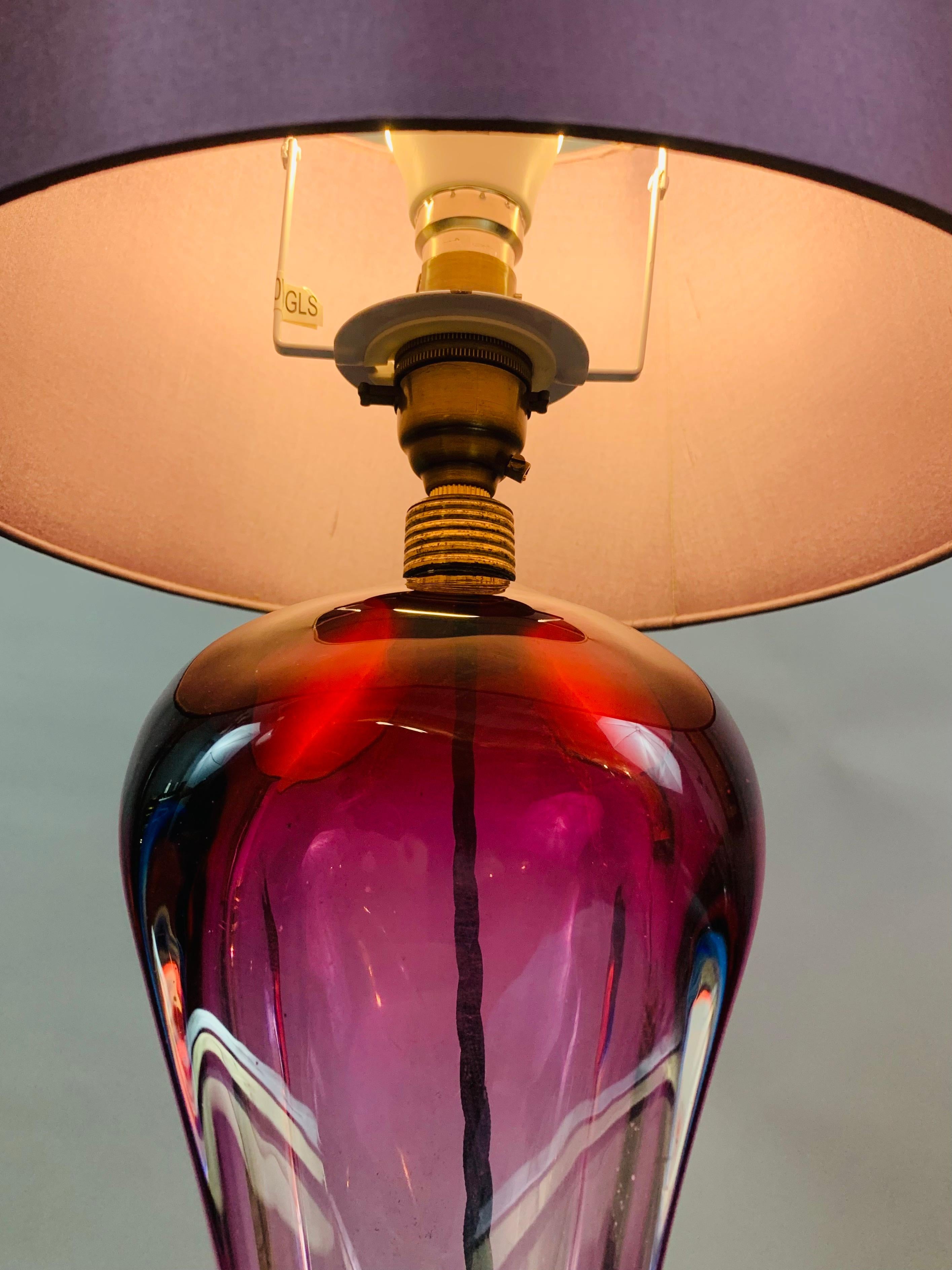 1950s Belgium Purple, Violet & Clear Hourglass Shaped Table Lamp Brass Fitting 7