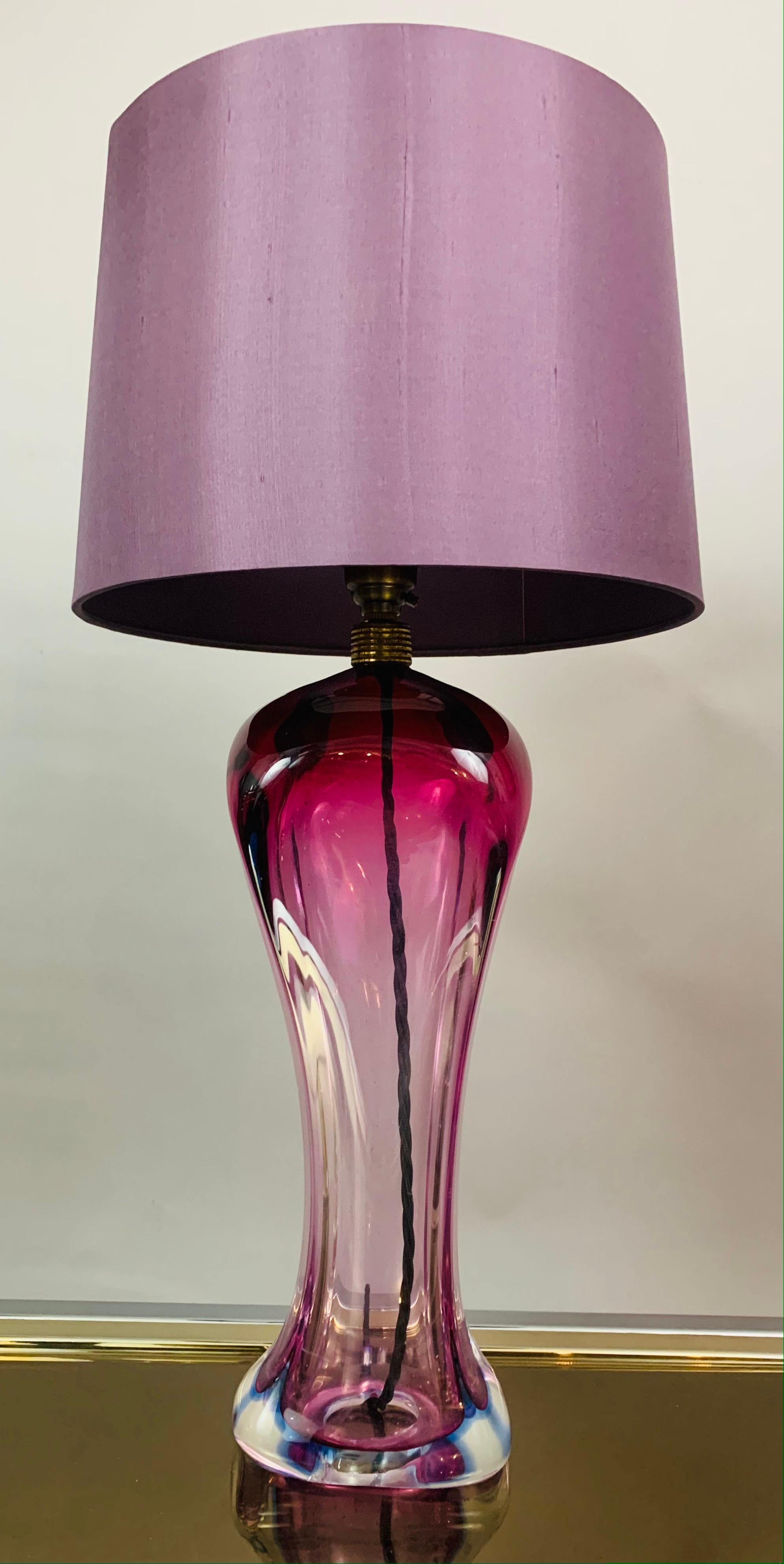 1950s Belgium Purple, Violet & Clear Hourglass Shaped Table Lamp Brass Fitting 8
