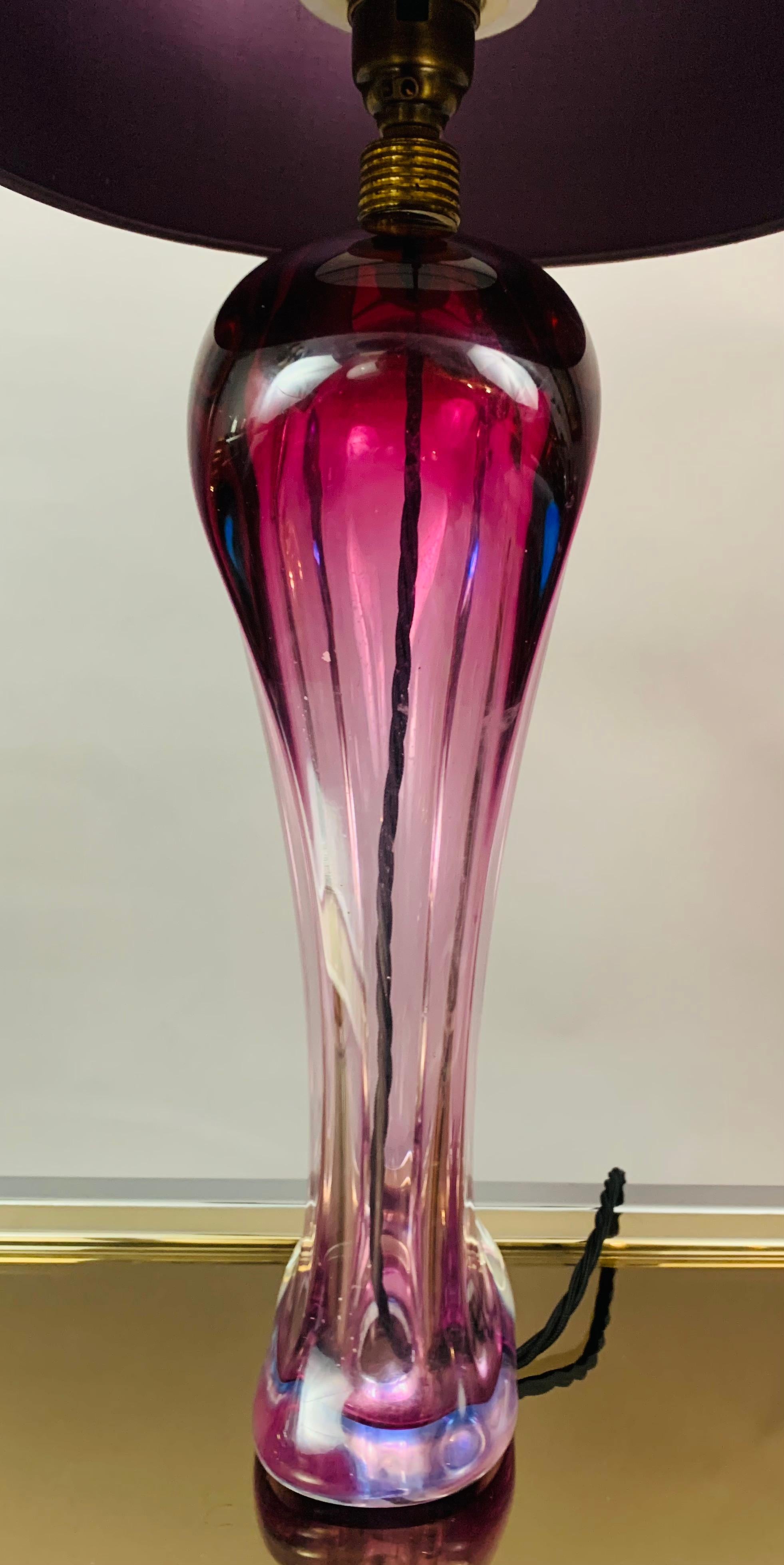 1950s Belgium Purple, Violet & Clear Hourglass Shaped Table Lamp Brass Fitting 10