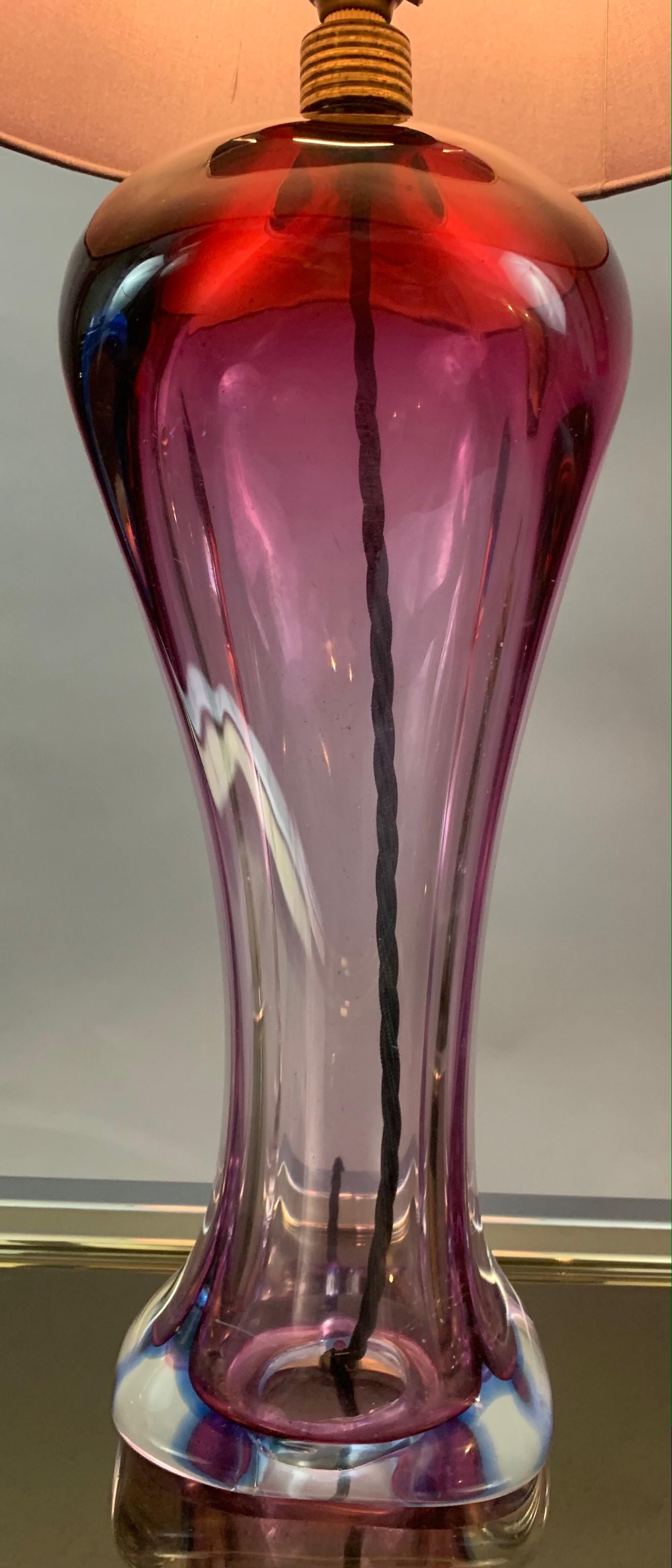1950s Belgium Purple, Violet & Clear Hourglass Shaped Table Lamp Brass Fitting 5