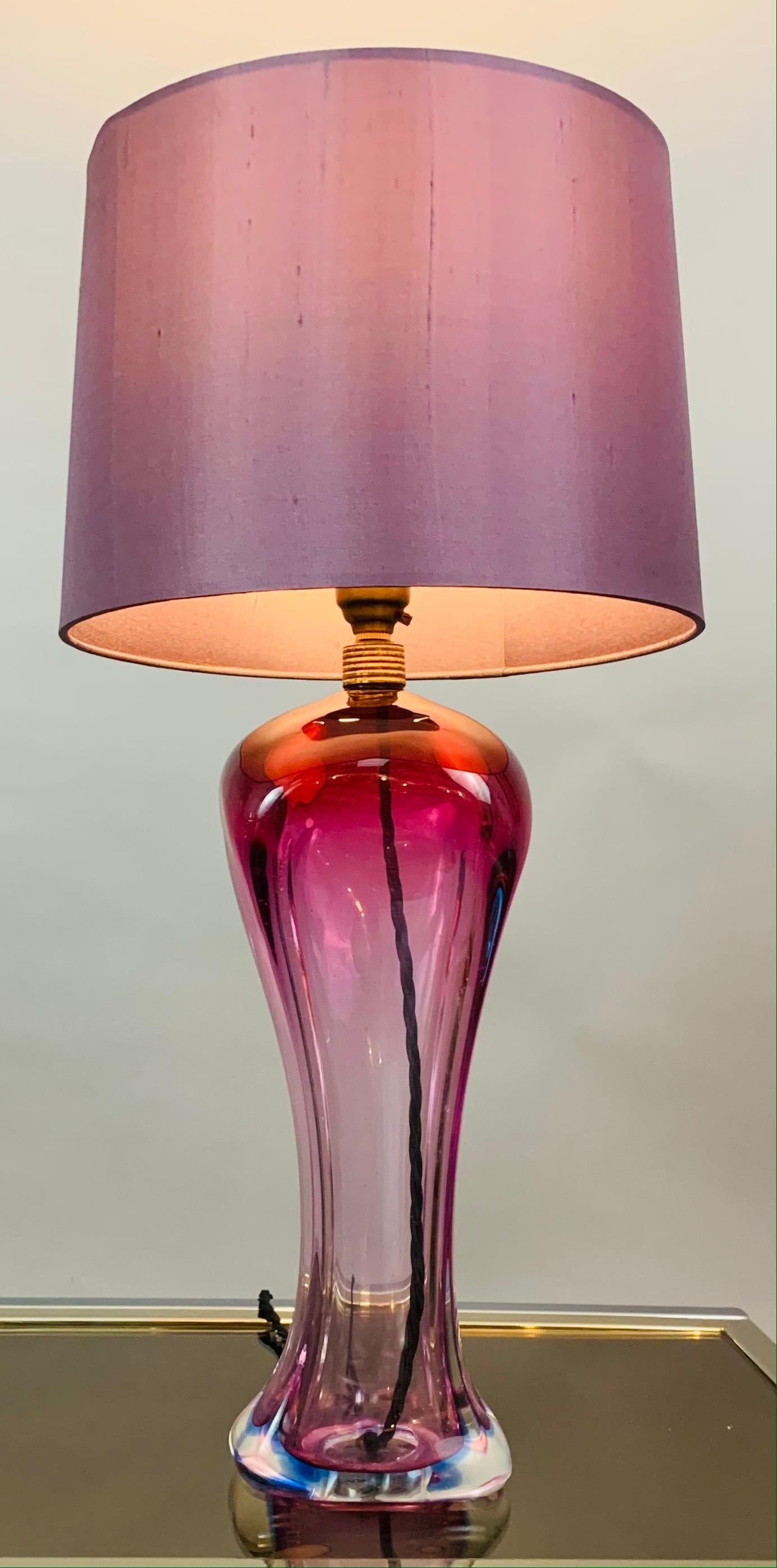 1950s Belgium Purple, Violet & Clear Hourglass Shaped Table Lamp Brass Fitting 2