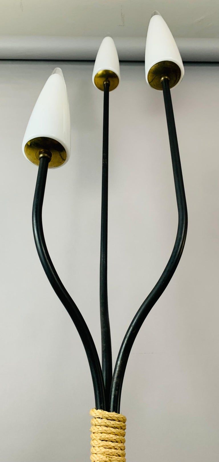 1950s Belgium Triple Conical Light Blackened Steel, Rope and Brass ...