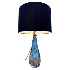 Vintage 1950s Belgium Val Saint Lambert Blue & Clear Crystal Glass Table Lamp Base