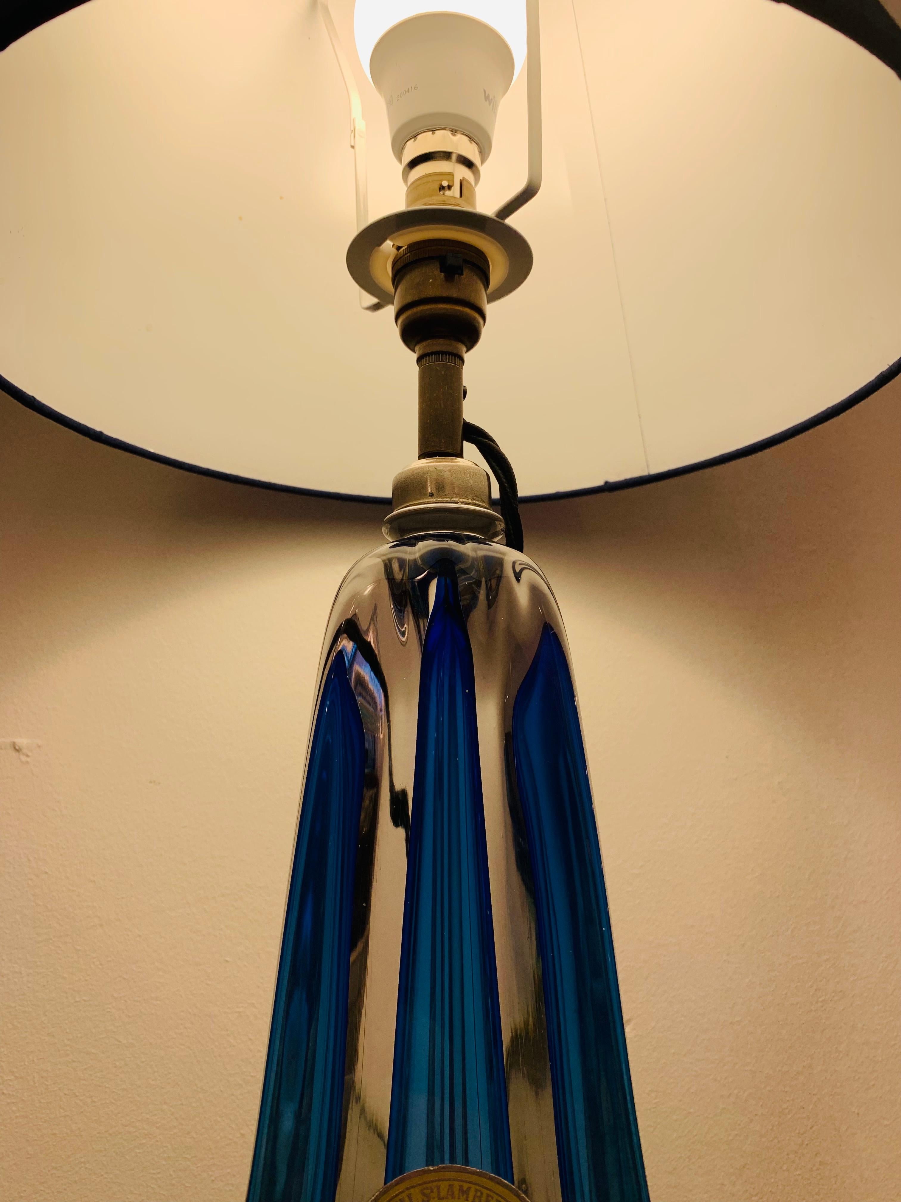 1950s, Belgium Val Saint Lambert Blue Crystal Glass Table Lamp Signed & Labelled 5