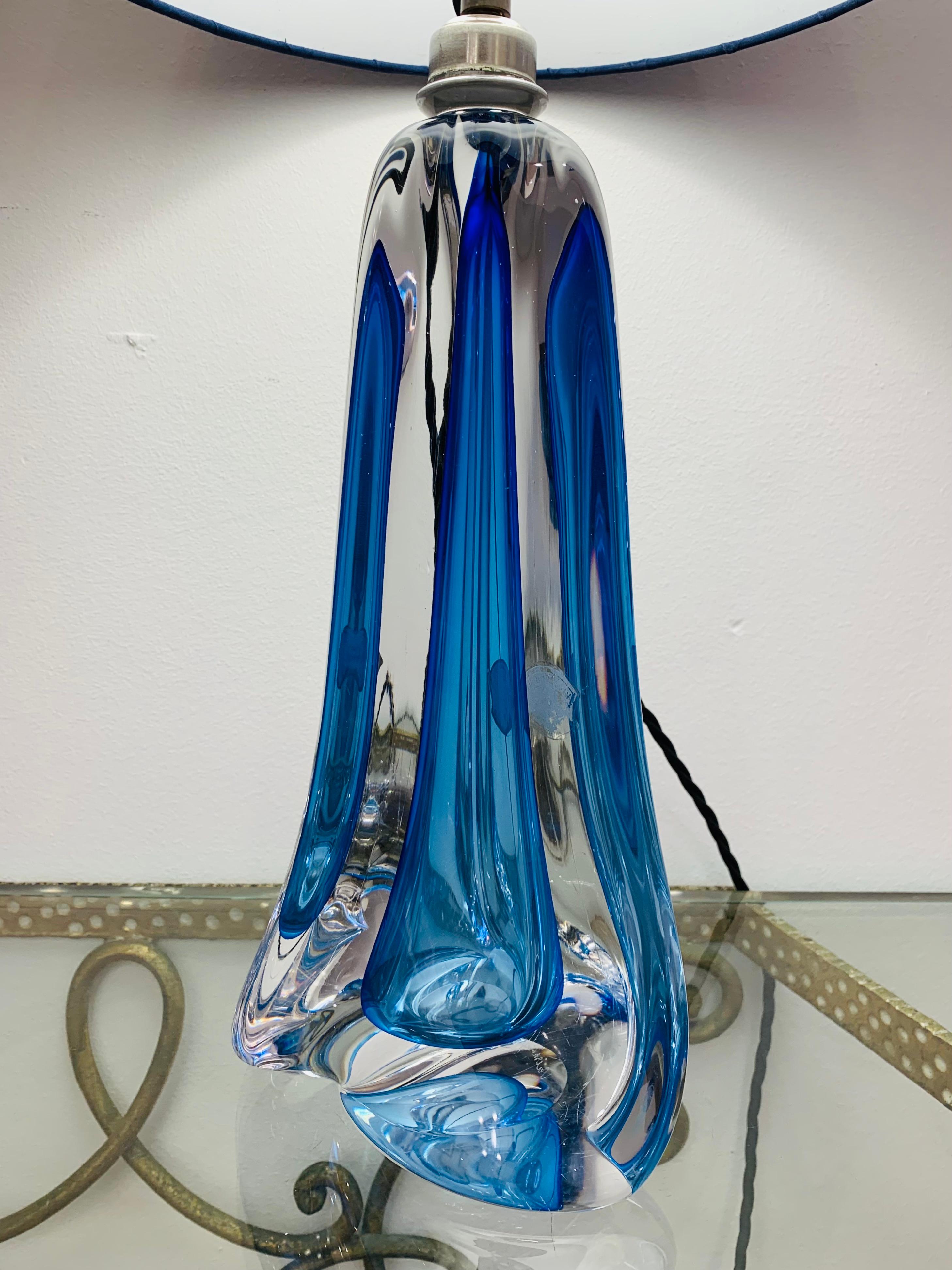 20th Century 1950s, Belgium Val Saint Lambert Blue Crystal Glass Table Lamp Signed & Labelled