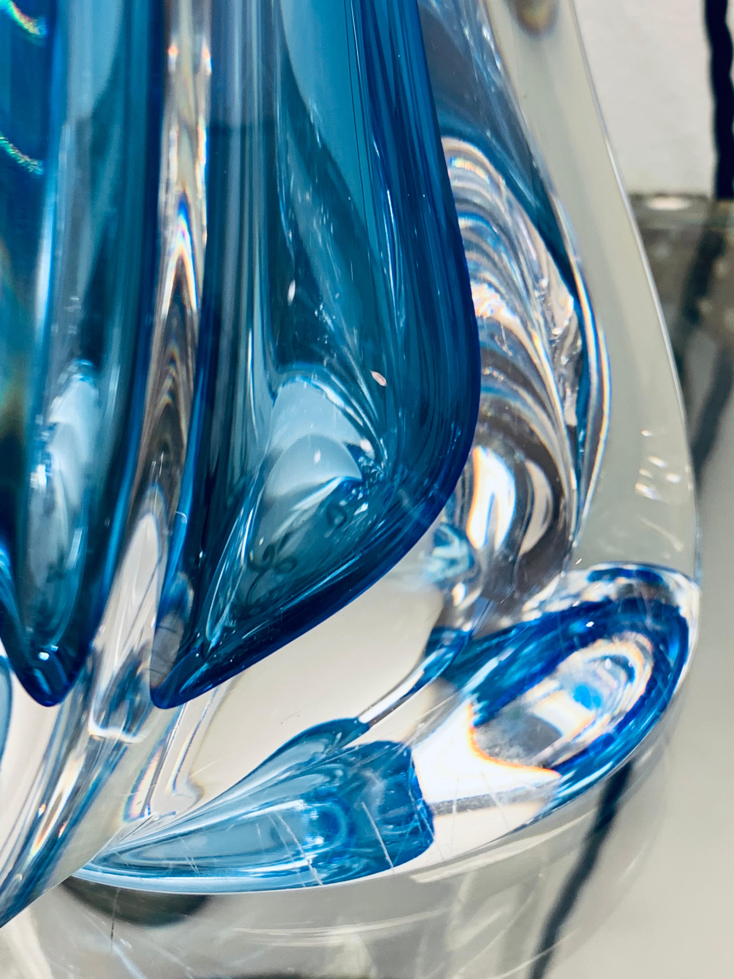 1950s, Belgium Val Saint Lambert Blue Crystal Glass Table Lamp Signed & Labelled 2