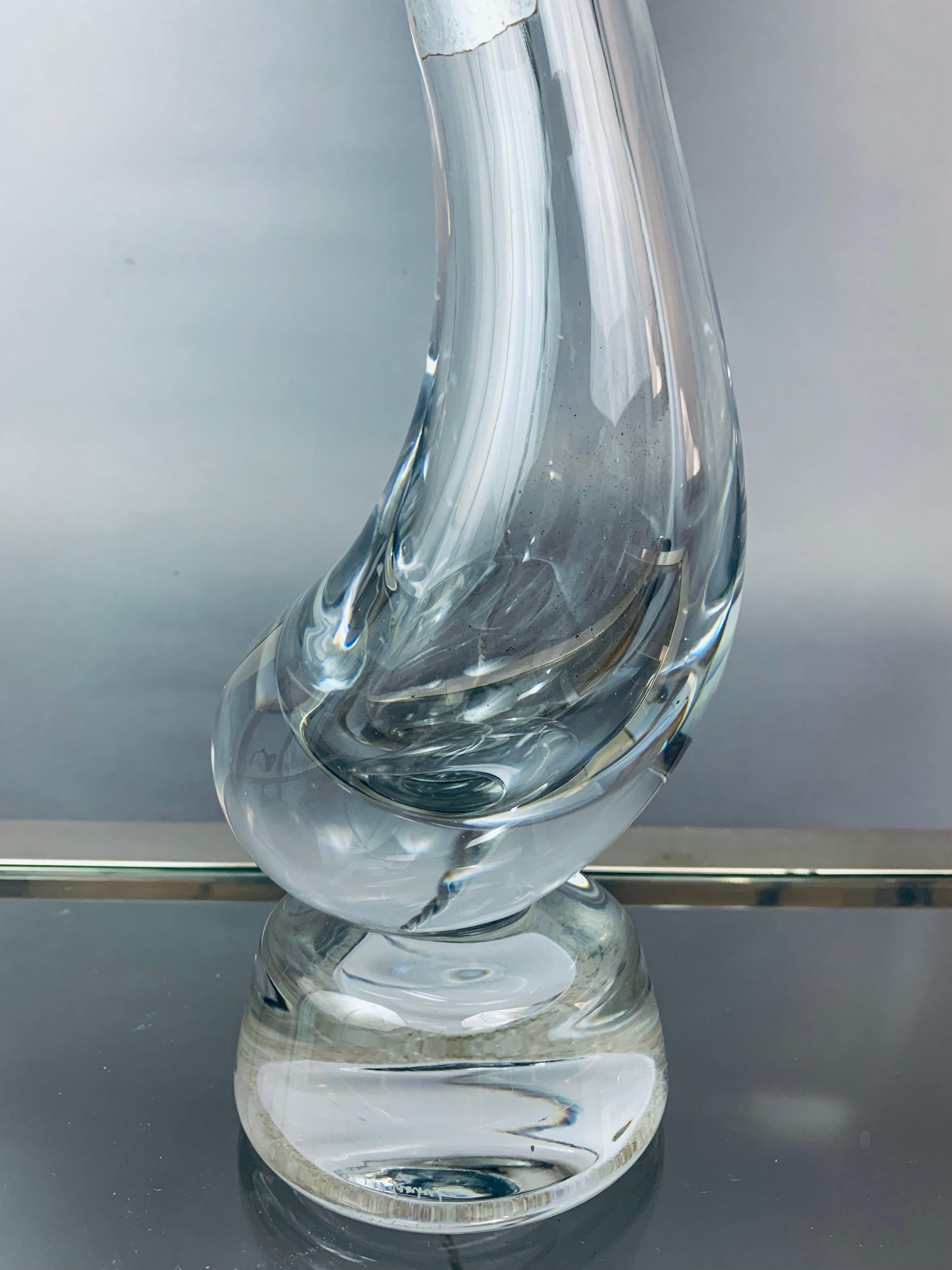 Lampe de bureau « Swan » en verre soufflé à la main en cristal transparent du Val Saint Lambert, Belgique, années 1950 en vente 9