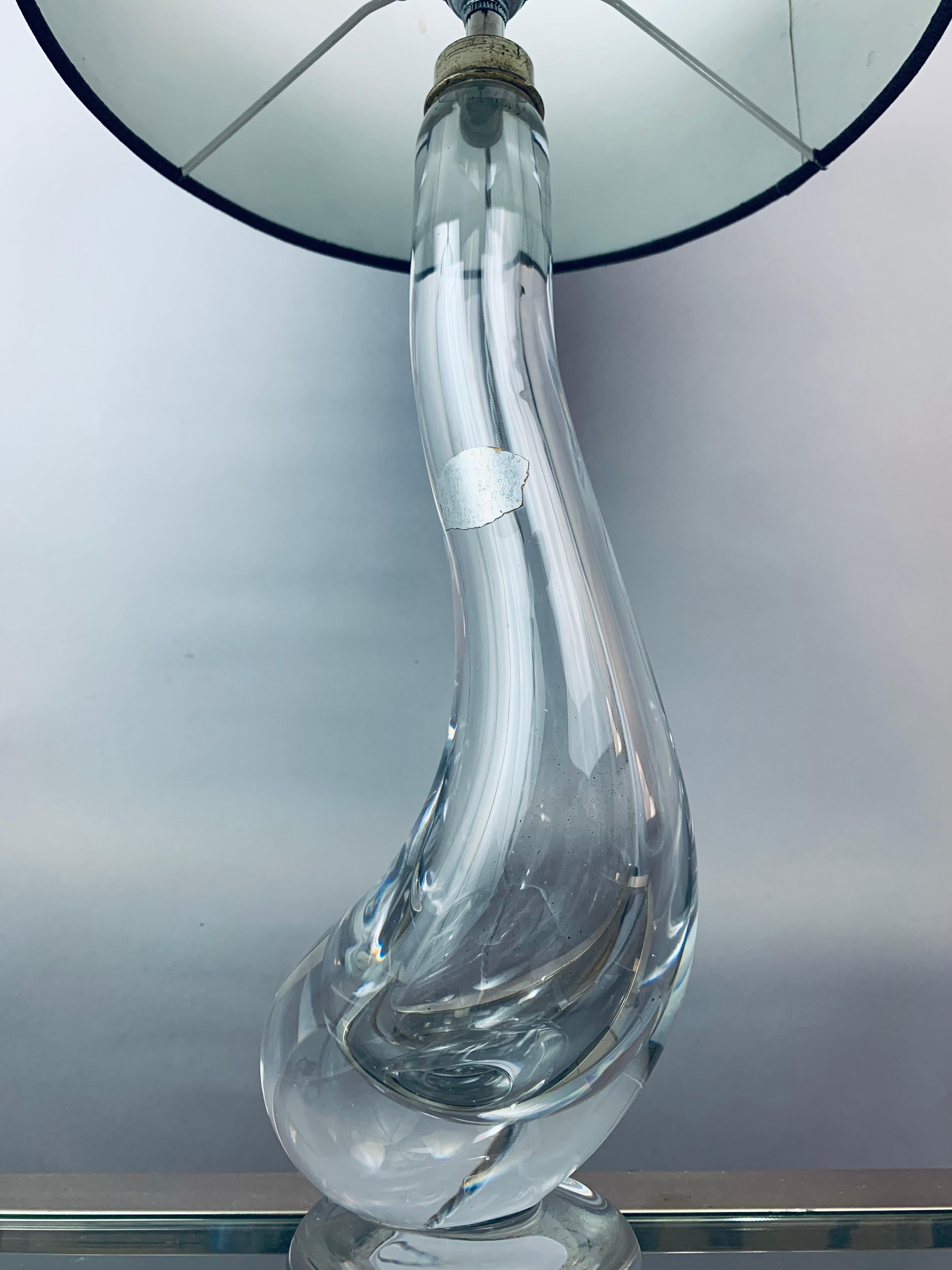 Lampe de bureau « Swan » en verre soufflé à la main en cristal transparent du Val Saint Lambert, Belgique, années 1950 en vente 10
