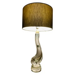 1950s Belgique Val Saint Lambert Cristal Clair Verre Soufflé "Swan" Lampe de table