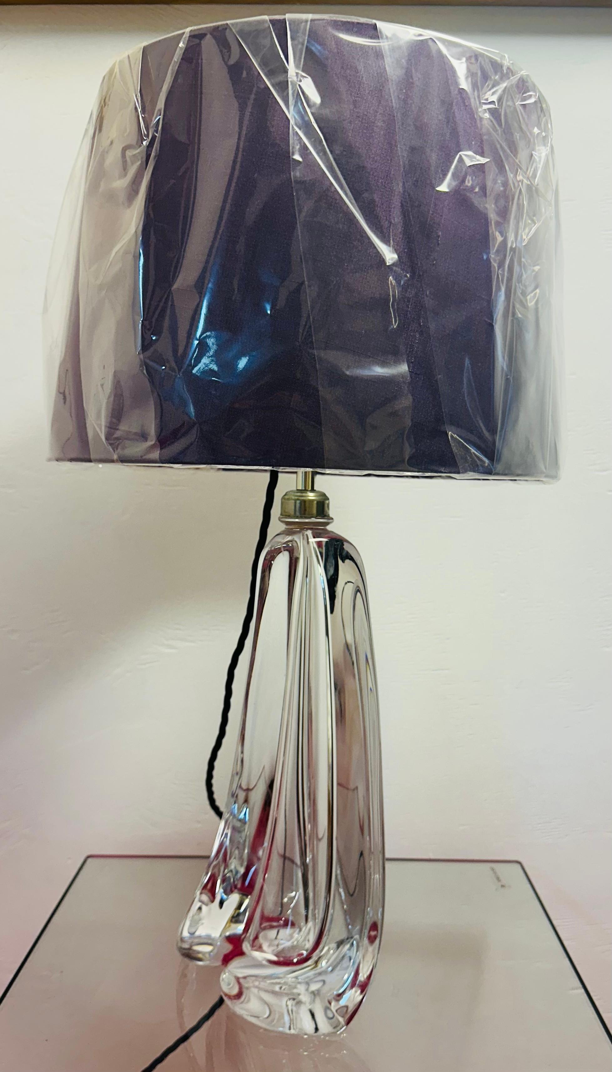 1950s Belgium Val Saint Lambert Clear Crystal Tapering Glass Table Lamp Signed For Sale 6