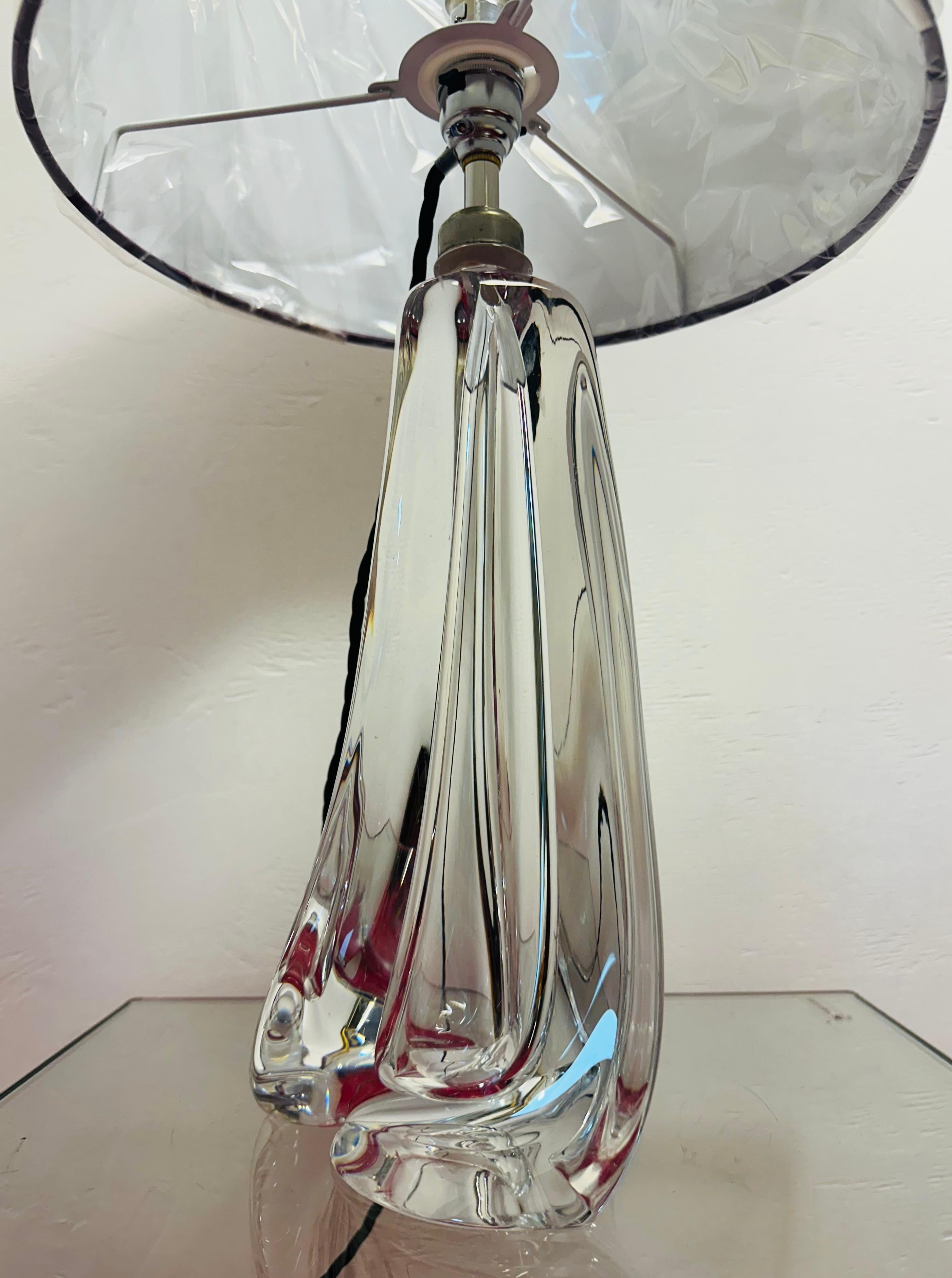 1950s Belgium Val Saint Lambert Clear Crystal Tapering Glass Table Lamp Signed For Sale 7