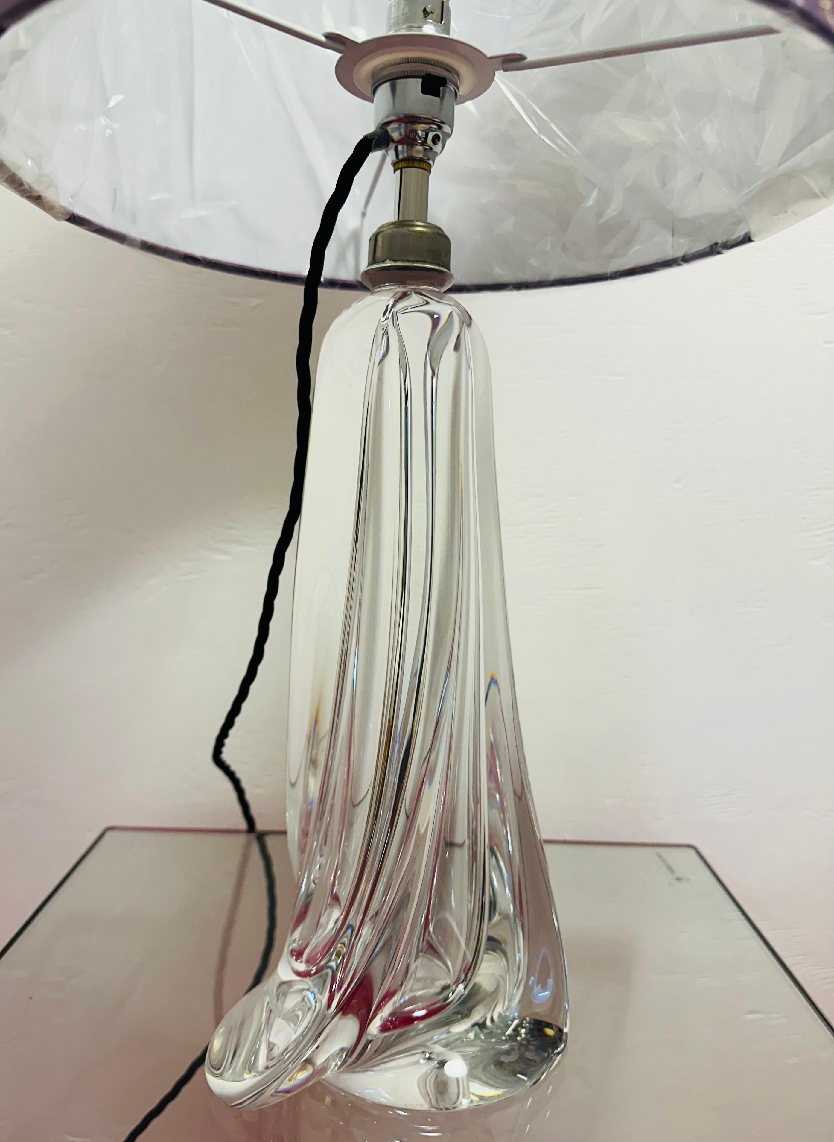 1950s Belgium Val Saint Lambert Clear Crystal Tapering Glass Table Lamp Signed For Sale 8