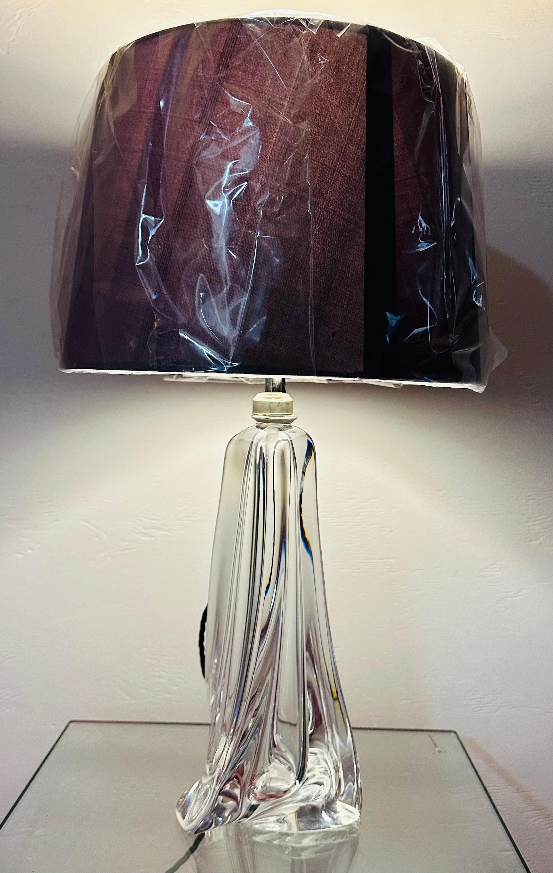 Belgian 1950s Belgium Val Saint Lambert Clear Crystal Tapering Glass Table Lamp Signed For Sale