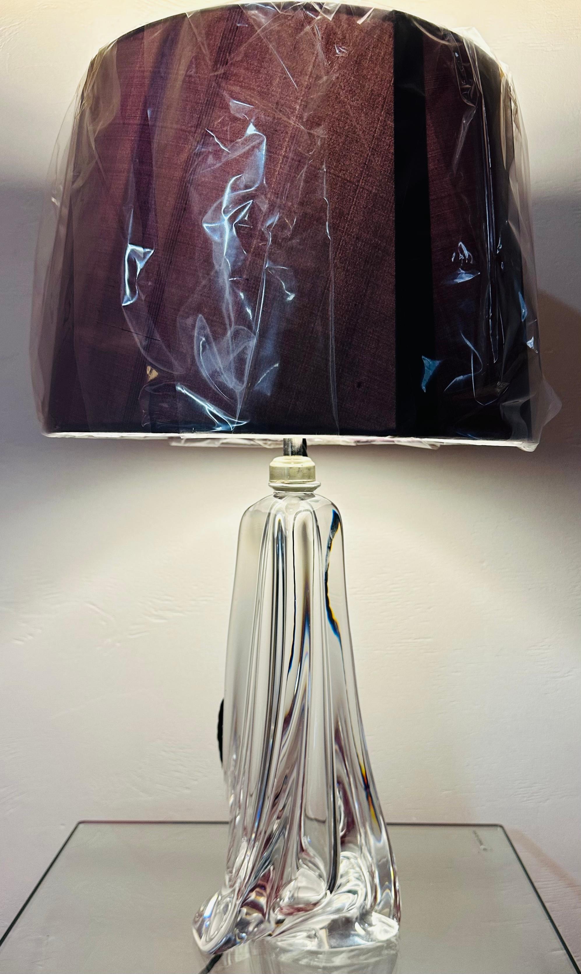Polished 1950s Belgium Val Saint Lambert Clear Crystal Tapering Glass Table Lamp Signed For Sale