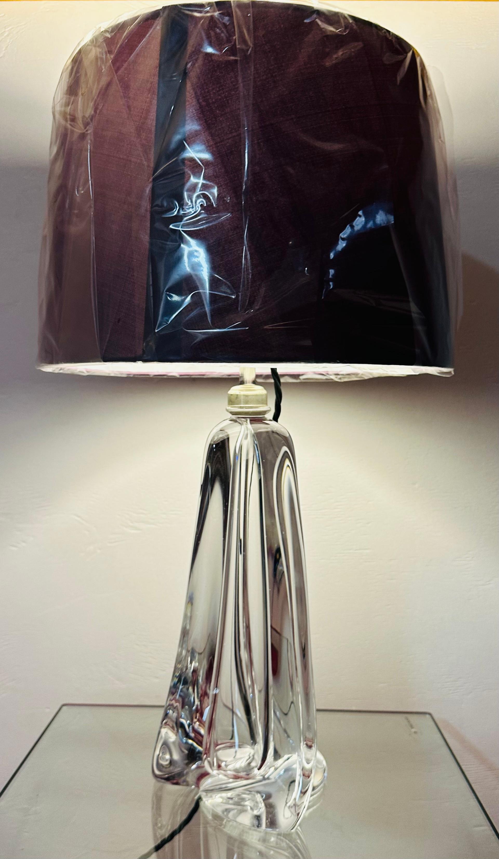 1950s Belgium Val Saint Lambert Clear Crystal Tapering Glass Table Lamp Signed In Good Condition For Sale In London, GB
