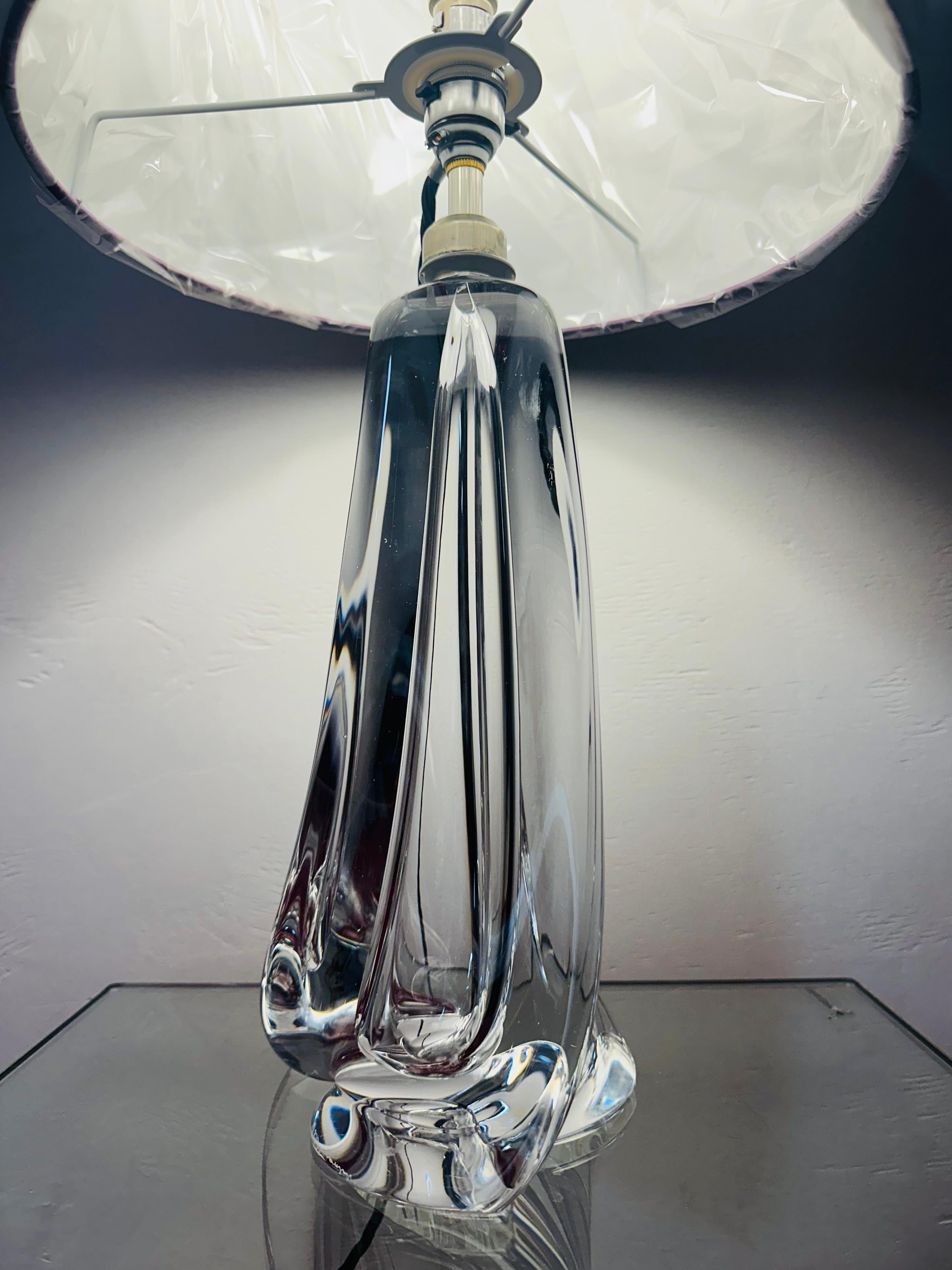 20th Century 1950s Belgium Val Saint Lambert Clear Crystal Tapering Glass Table Lamp Signed For Sale