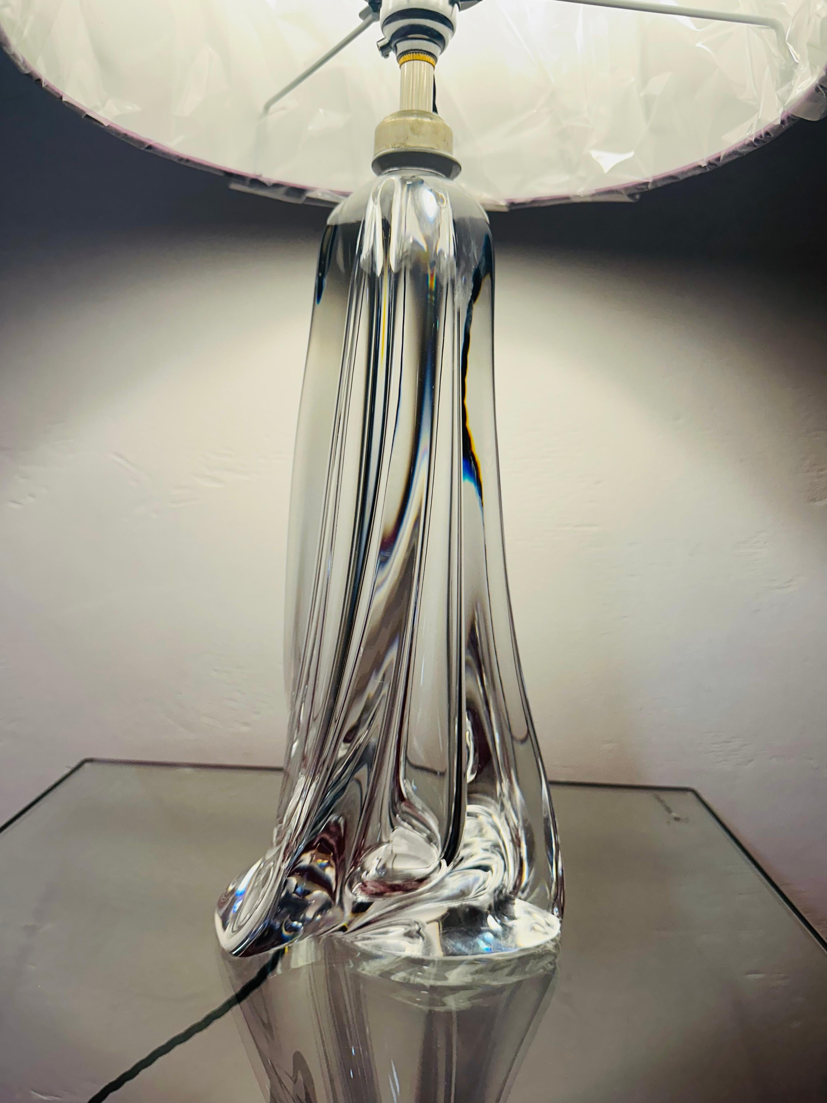 1950s Belgium Val Saint Lambert Clear Crystal Tapering Glass Table Lamp Signed For Sale 1