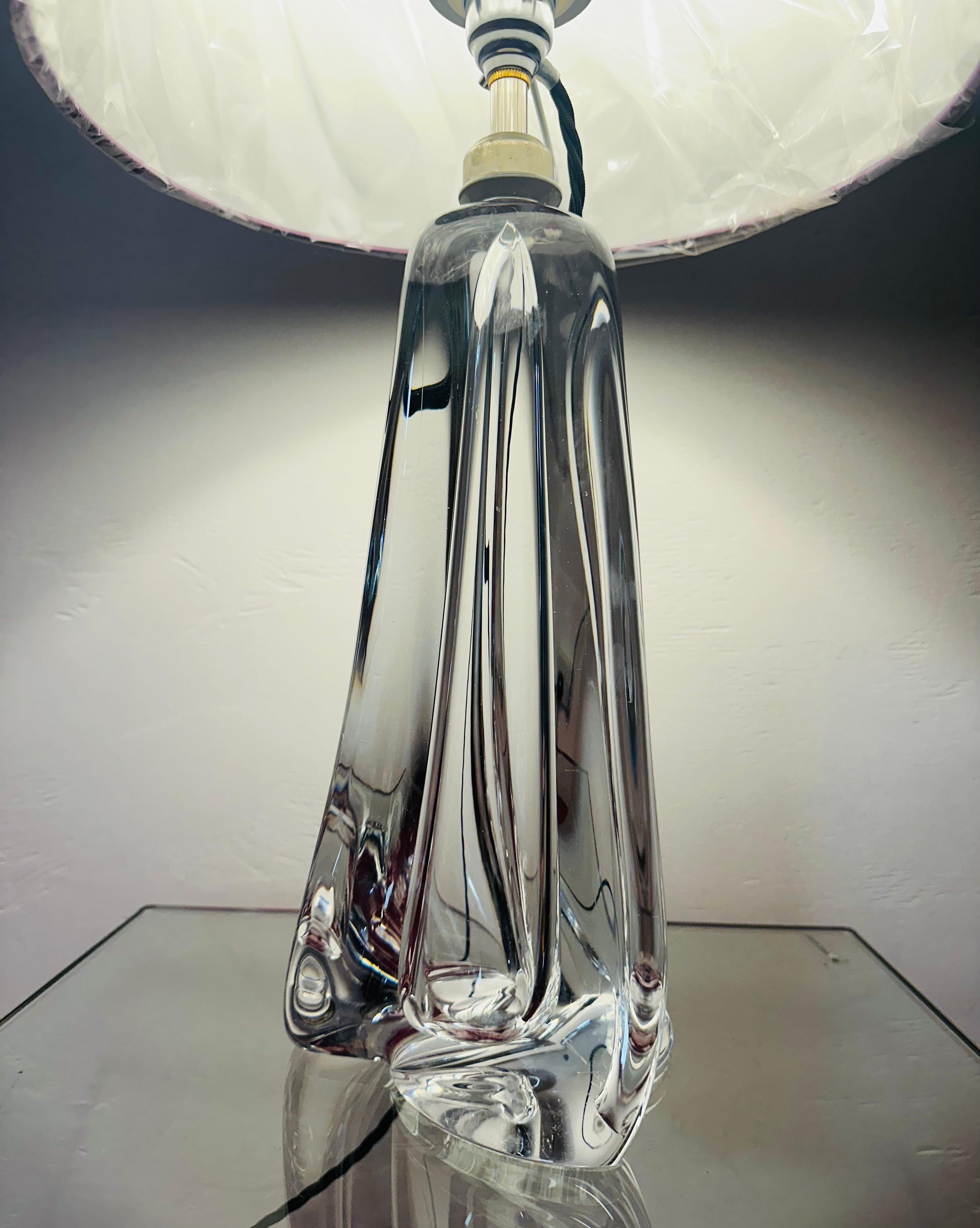 1950s Belgium Val Saint Lambert Clear Crystal Tapering Glass Table Lamp Signed For Sale 2
