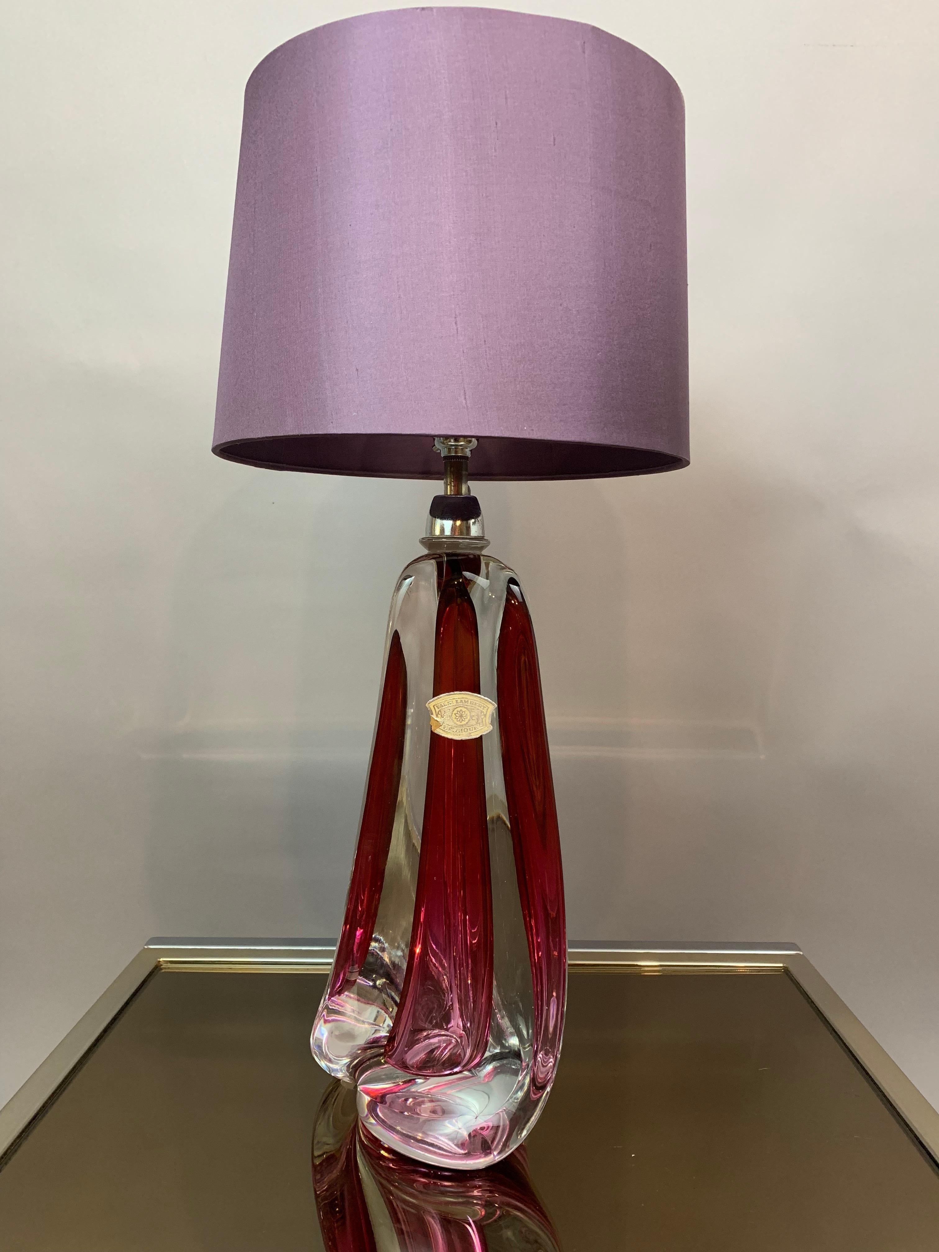 1950s Belgium Val Saint Lambert Dark Red & Clear Crystal Glass Table Lamp 5