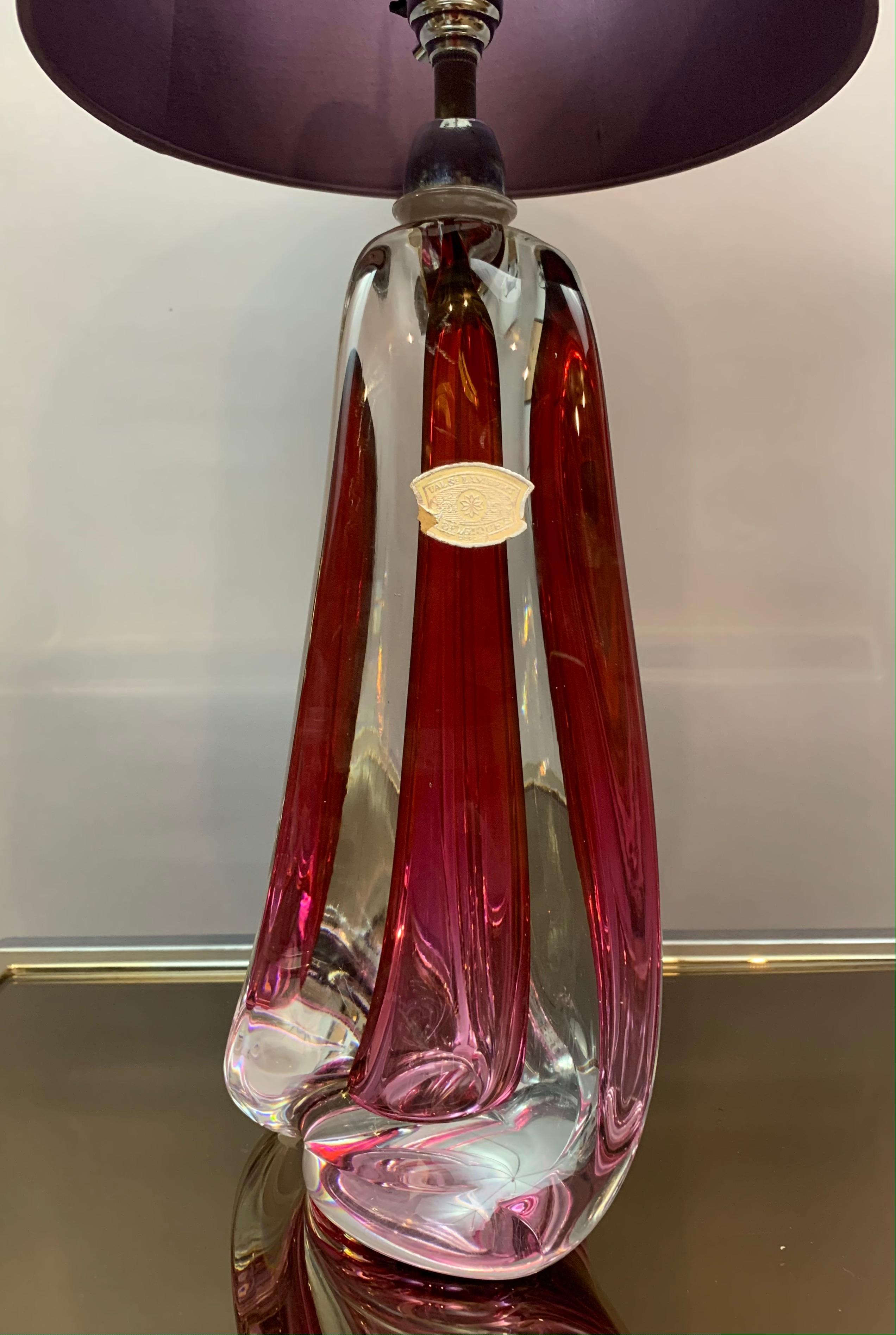 1950s Belgium Val Saint Lambert Dark Red & Clear Crystal Glass Table Lamp 6