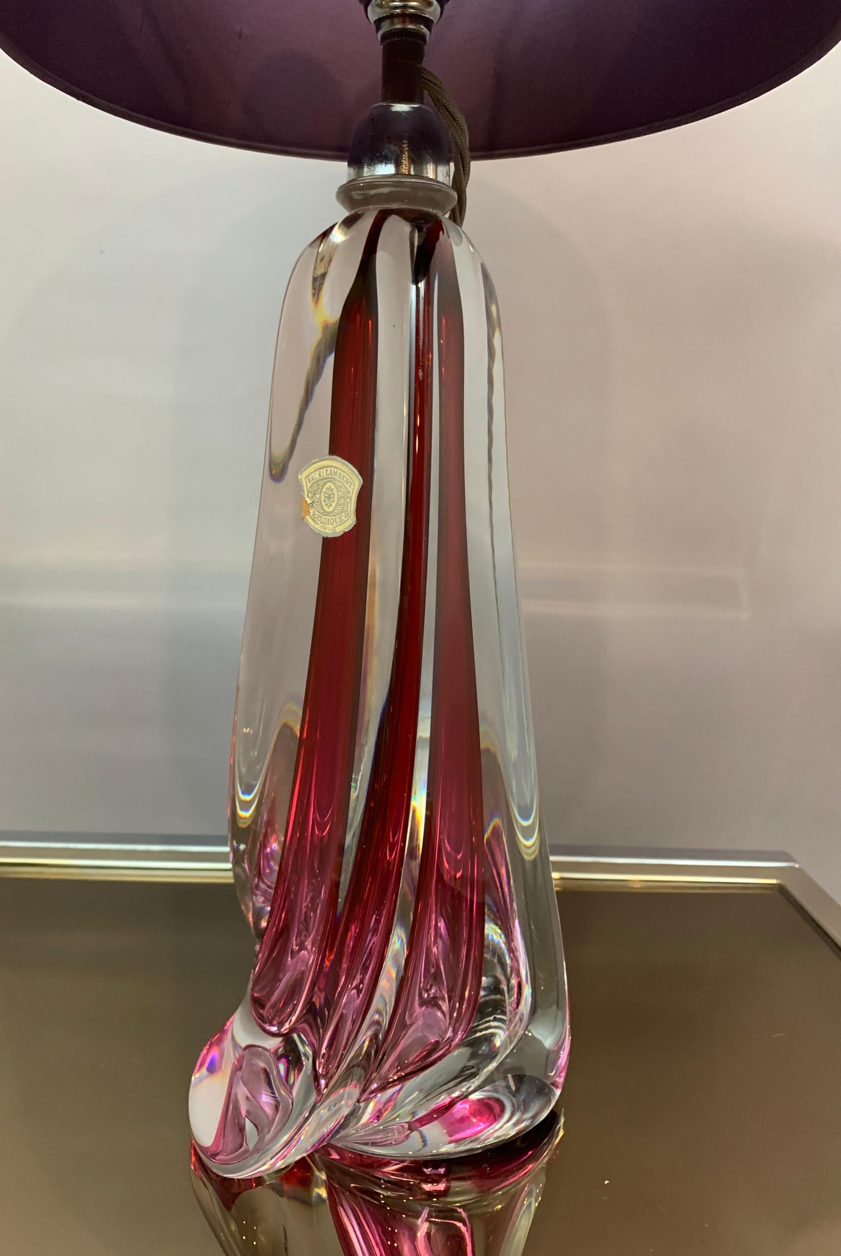 1950s Belgium Val Saint Lambert Dark Red & Clear Crystal Glass Table Lamp 7