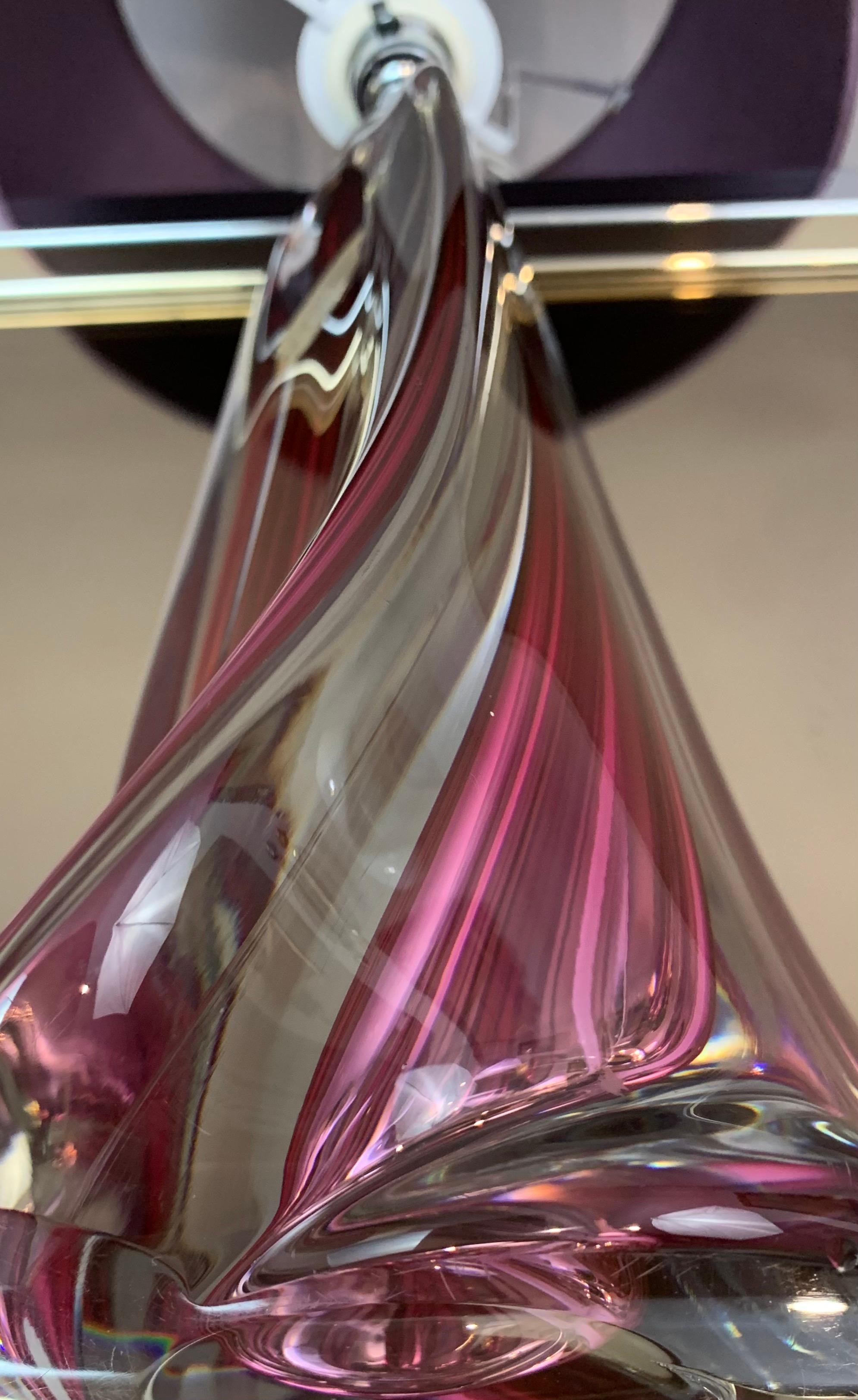1950s Belgium Val Saint Lambert Dark Red & Clear Crystal Glass Table Lamp 10
