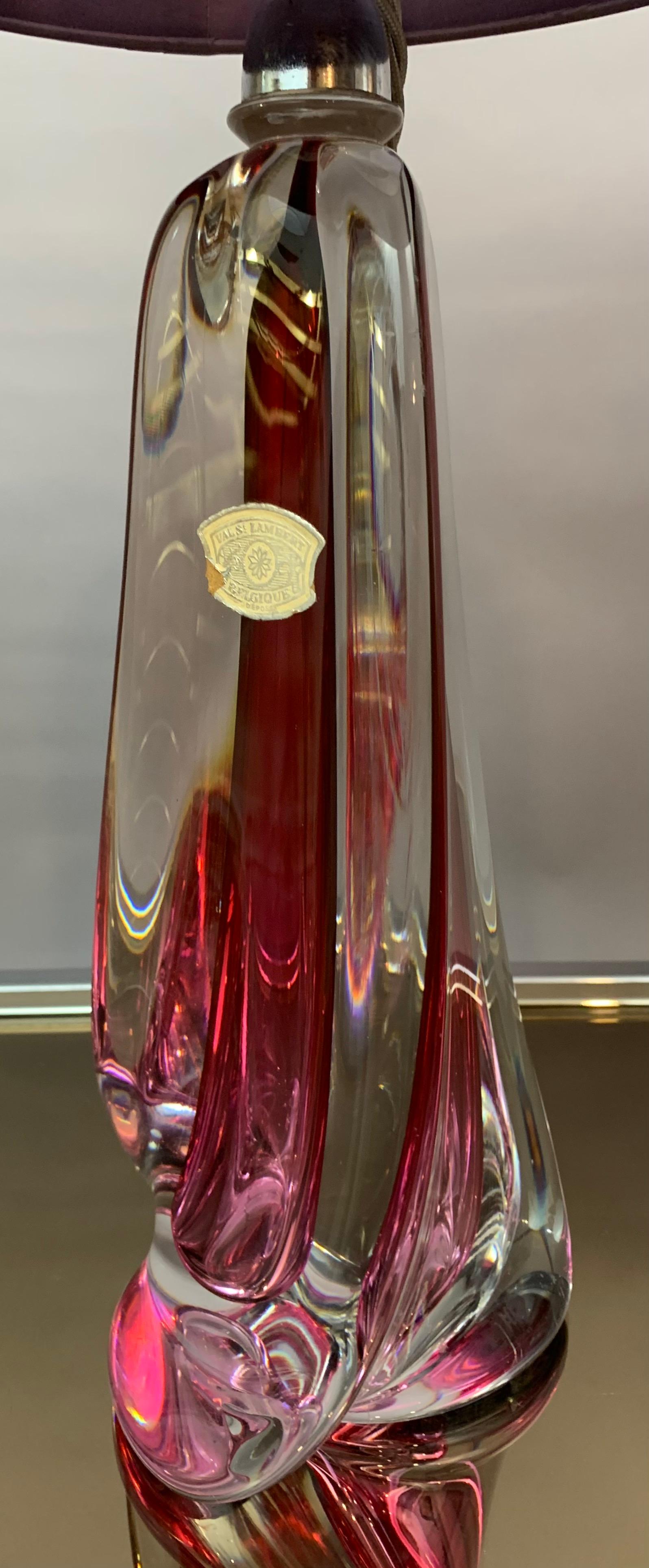 1950s Belgium Val Saint Lambert Dark Red & Clear Crystal Glass Table Lamp 12