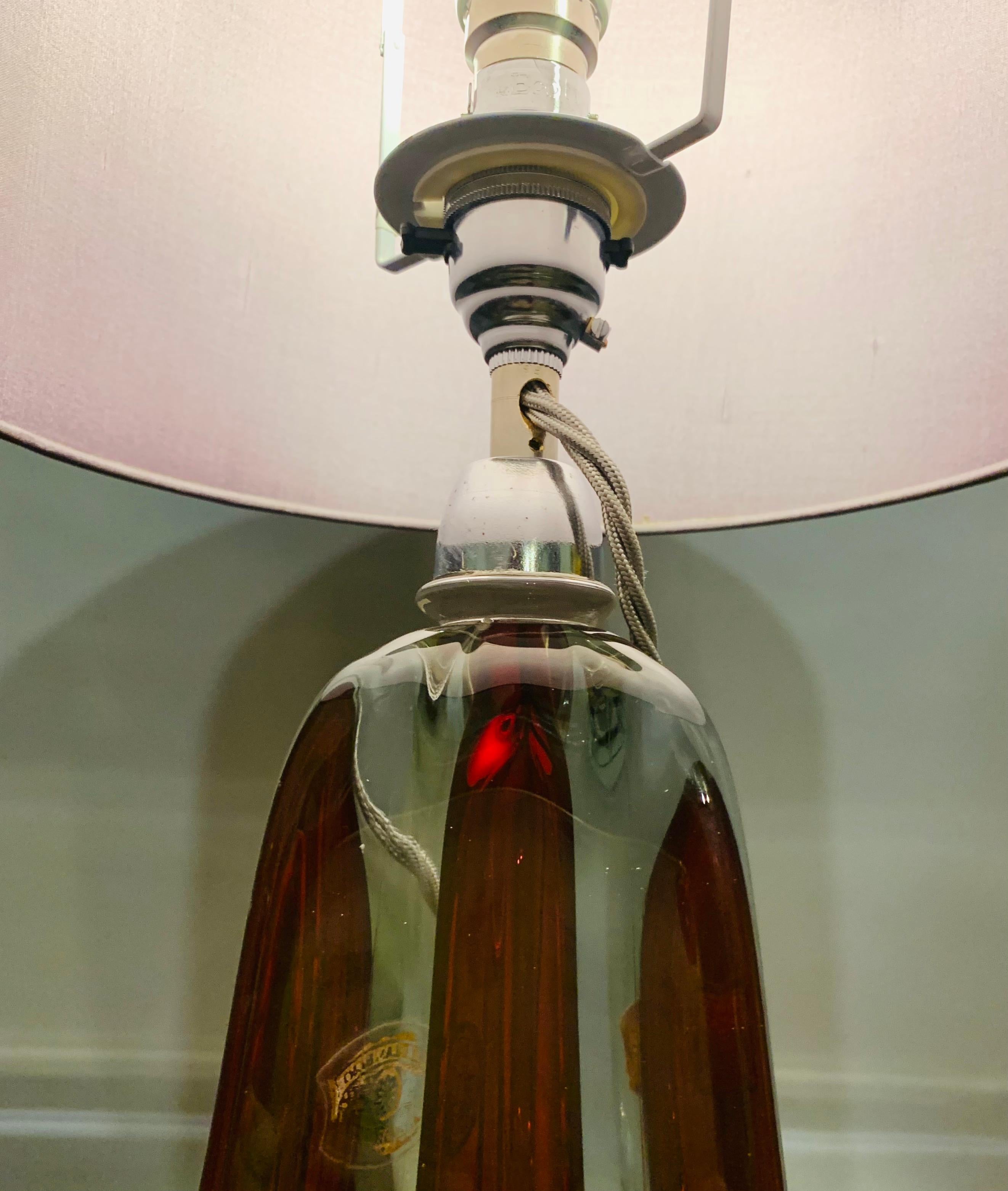Chrome 1950s Belgium Val Saint Lambert Dark Red & Clear Crystal Glass Table Lamp