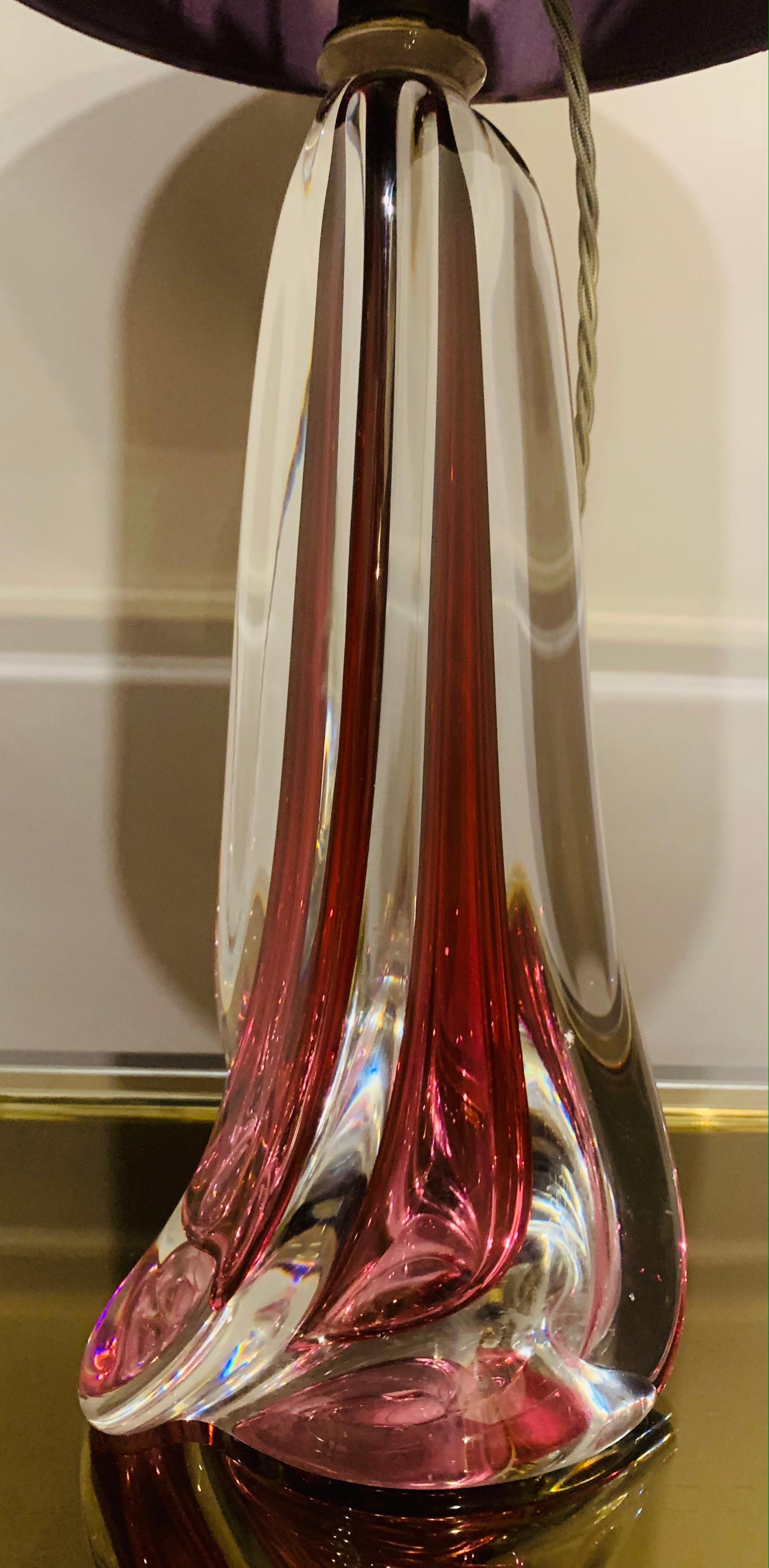 1950s Belgium Val Saint Lambert Dark Red & Clear Crystal Glass Table Lamp 4