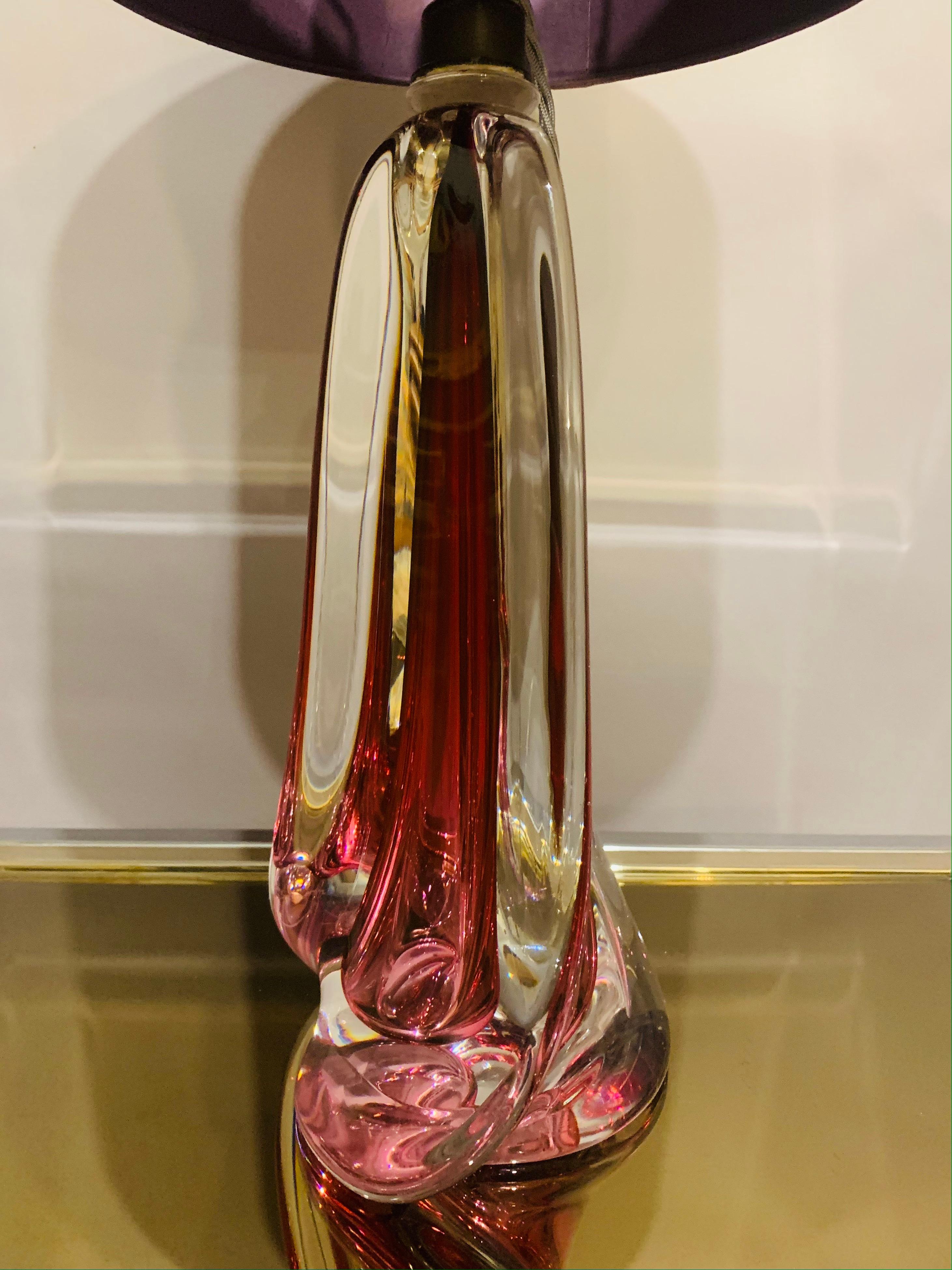 1950s Belgium Val Saint Lambert Dark Red & Clear Crystal Glass Table Lamp 5
