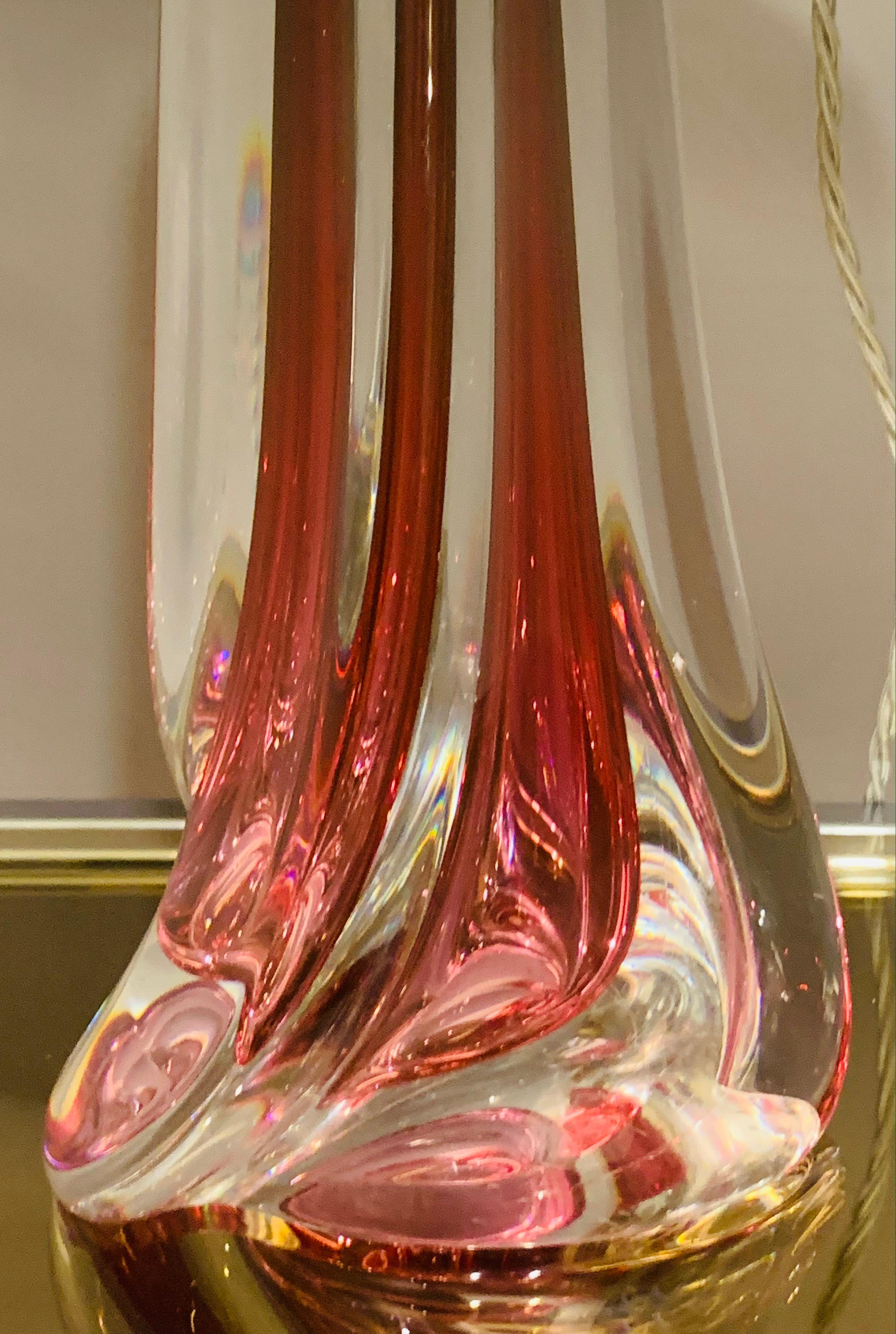 1950s Belgium Val Saint Lambert Dark Red & Clear Crystal Glass Table Lamp 7