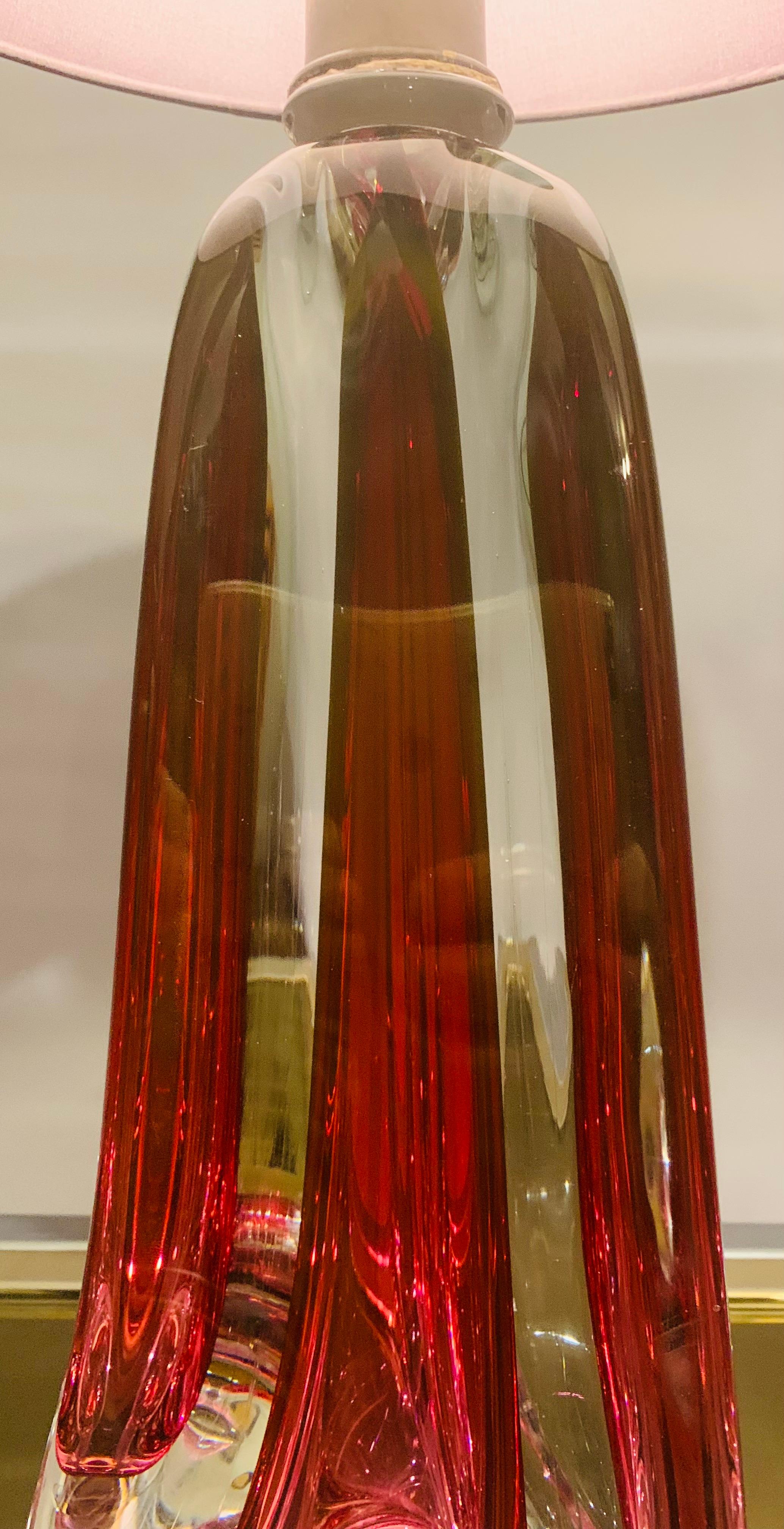 1950s Belgium Val Saint Lambert Dark Red & Clear Crystal Glass Table Lamp 8