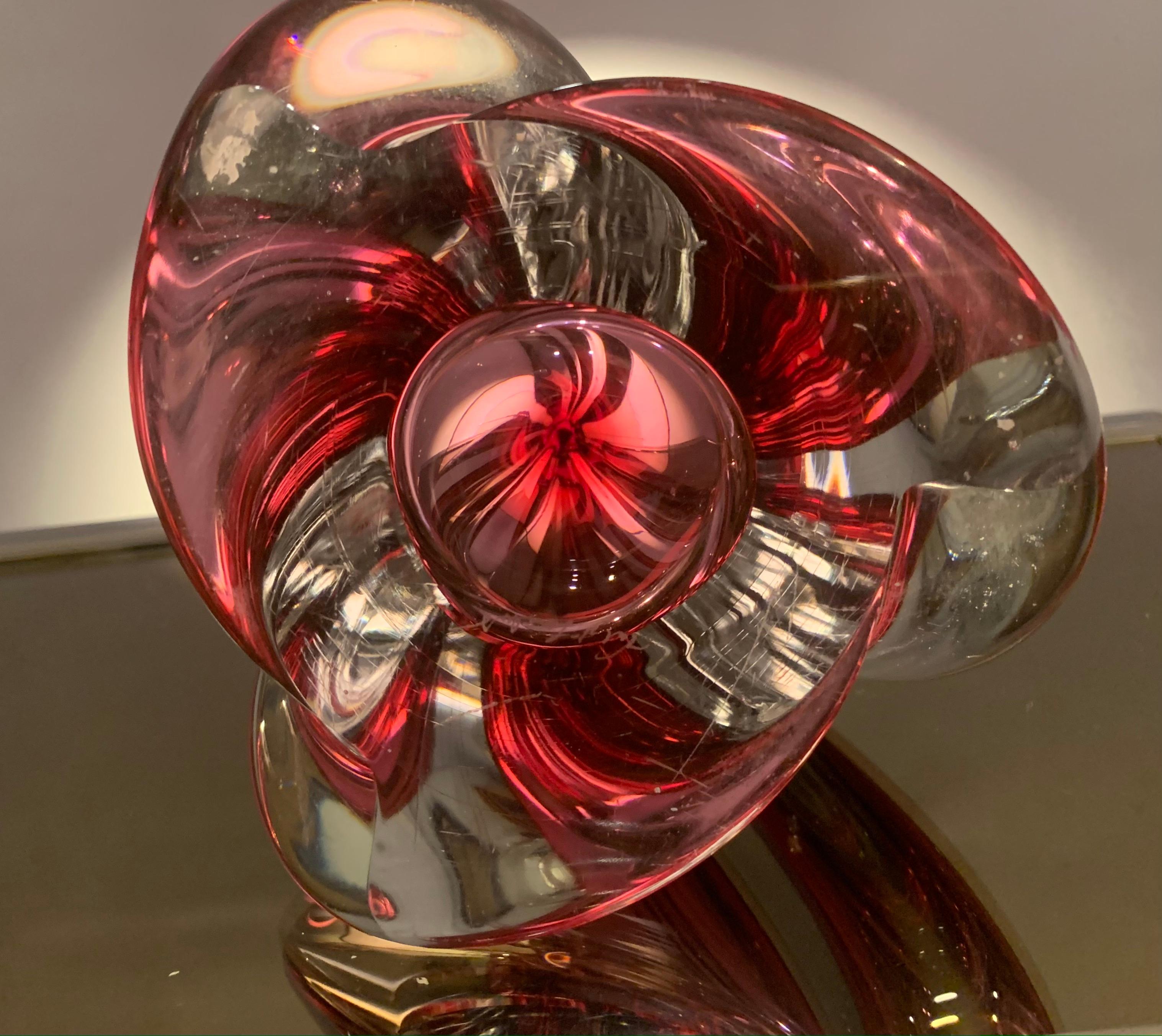 1950s Belgium Val Saint Lambert Dark Red & Clear Crystal Glass Table Lamp 11