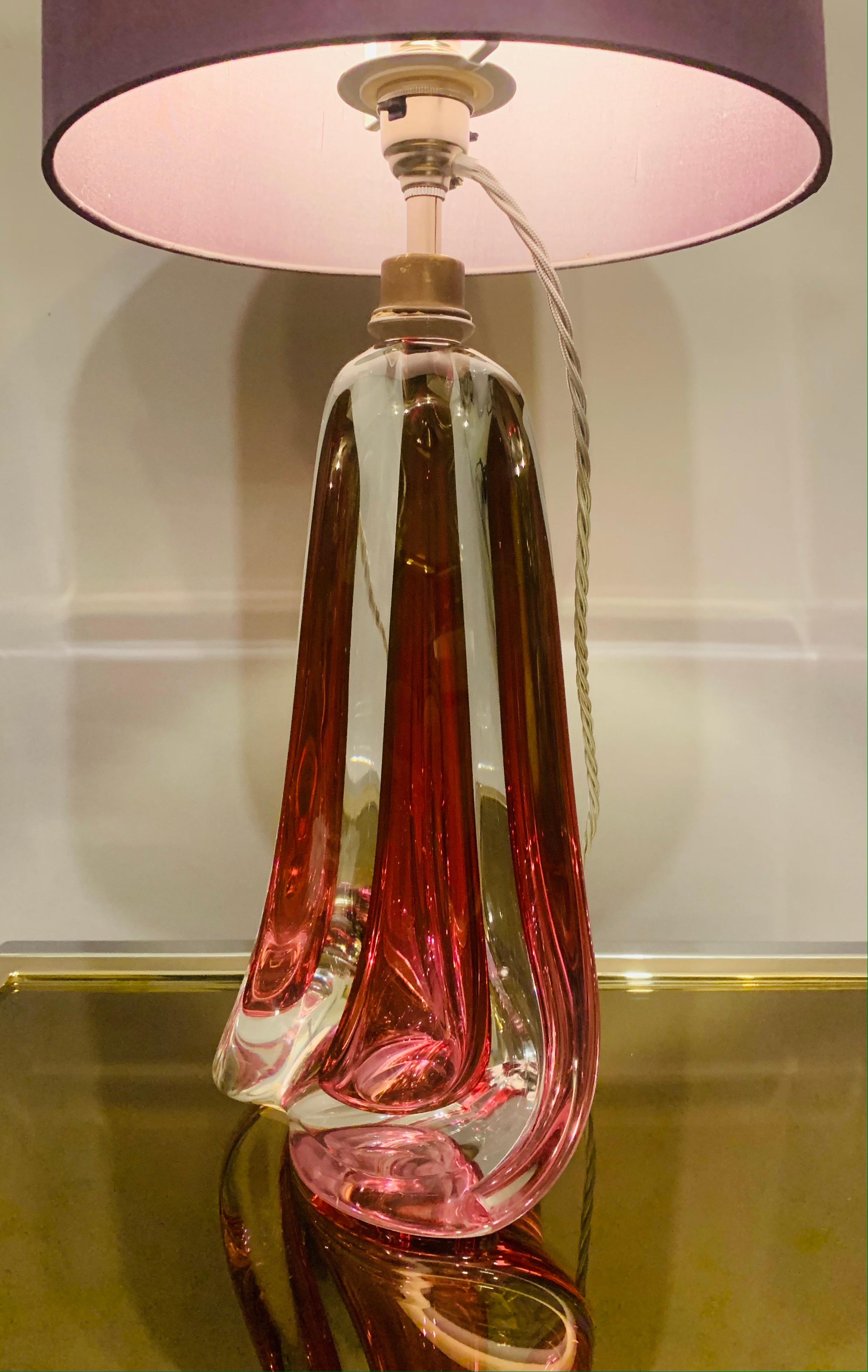 1950s Belgium Val Saint Lambert Dark Red & Clear Crystal Glass Table Lamp 2
