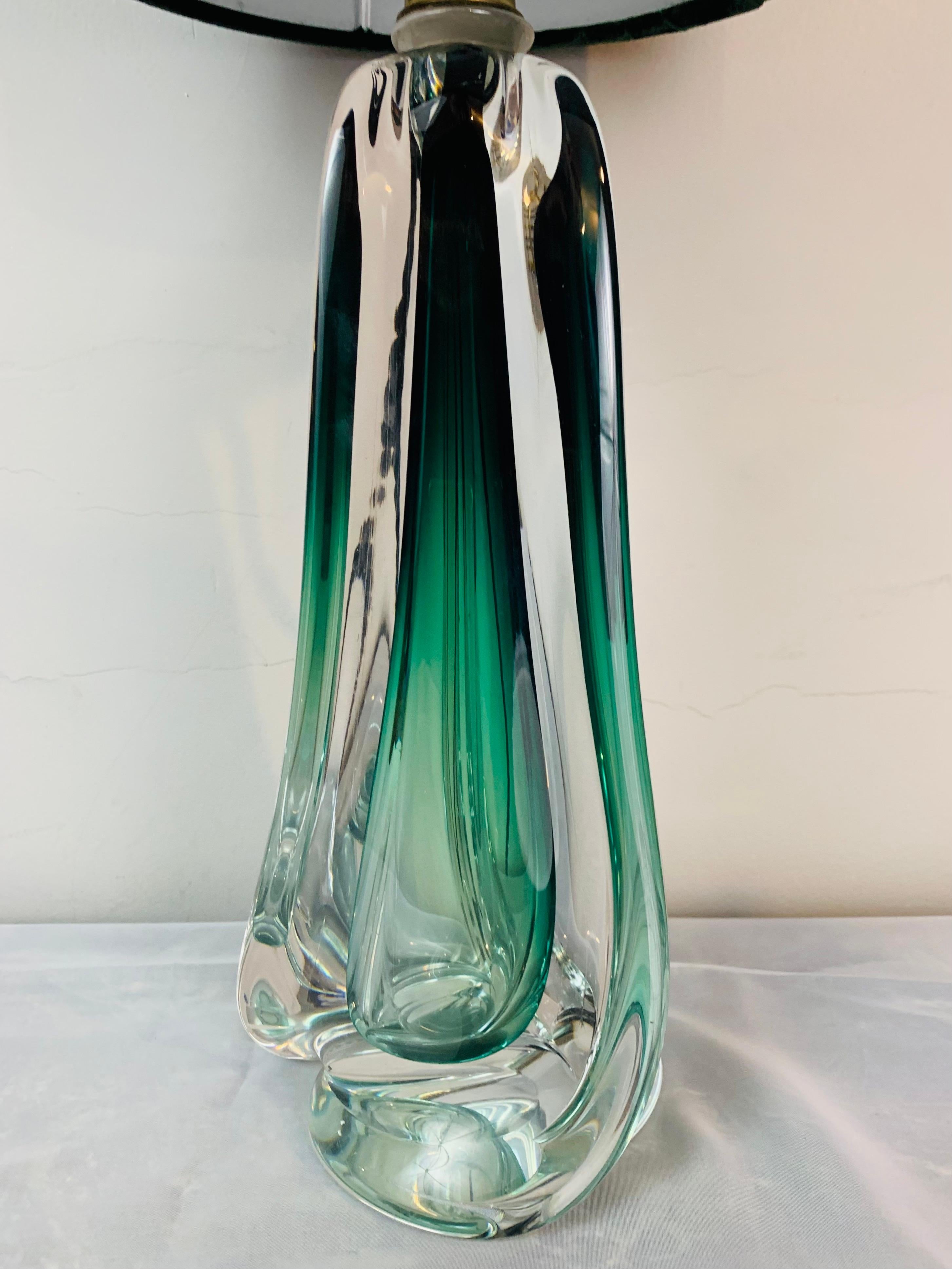 1950s Belgium Val Saint Lambert Green & Clear Crystal Glass Table Lamp 5
