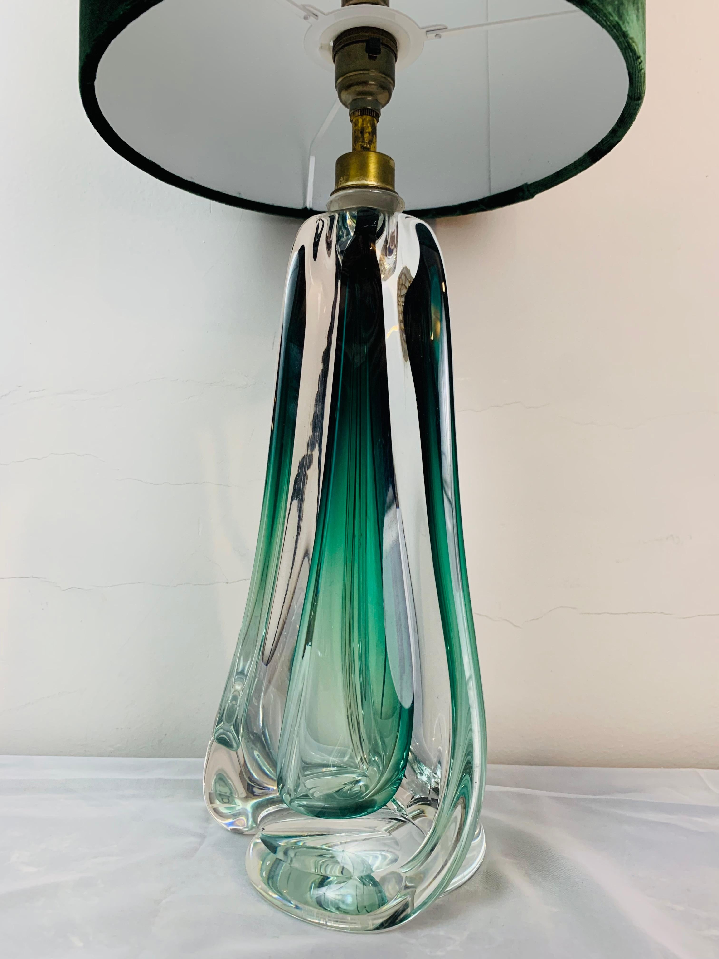 1950s Belgium Val Saint Lambert Green & Clear Crystal Glass Table Lamp 7